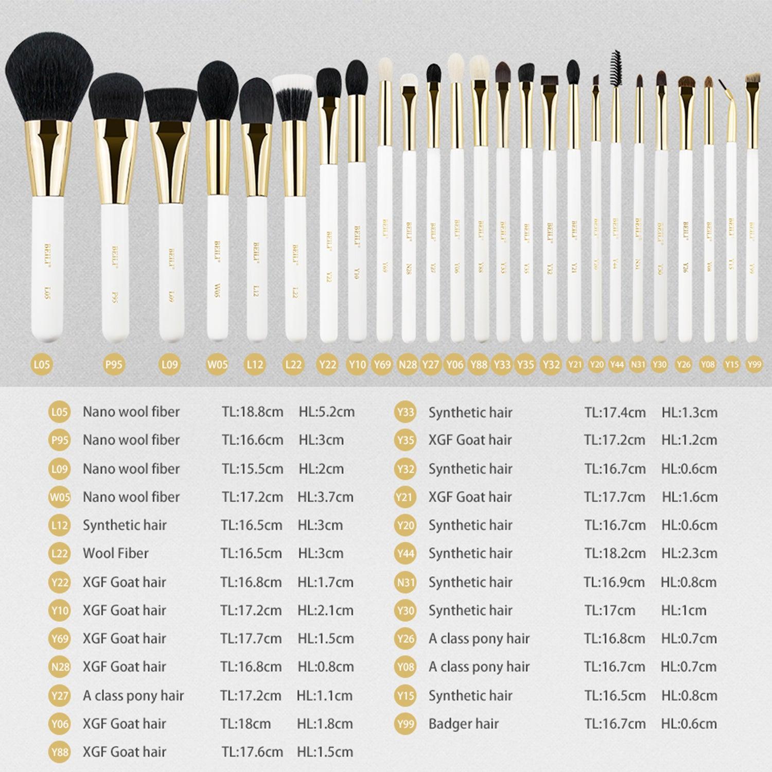 Black Natural-Synthetic Professional Makeup Brush Set 25Pcs, White WB-S25 - BEILI Official Shop