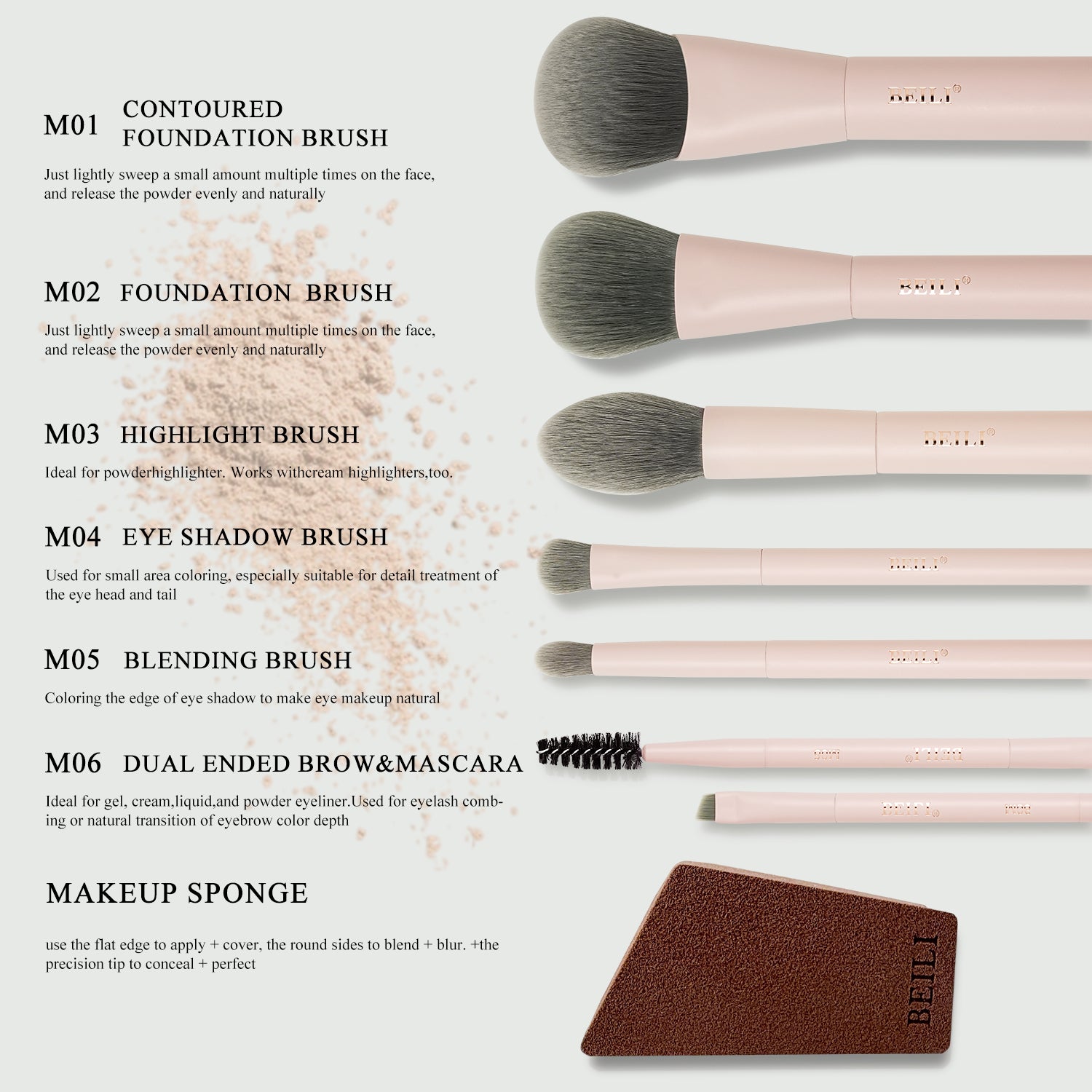 BEILI 6PCS Makeup Brushes Set, Travel Mini Makeup Brushes, Portable Small Cosmetic Brushes Kit For Powder, Highlight, Eyeshadow, Contour, Eyebrow, Eyelash, Synthetic Bristles (Pink)