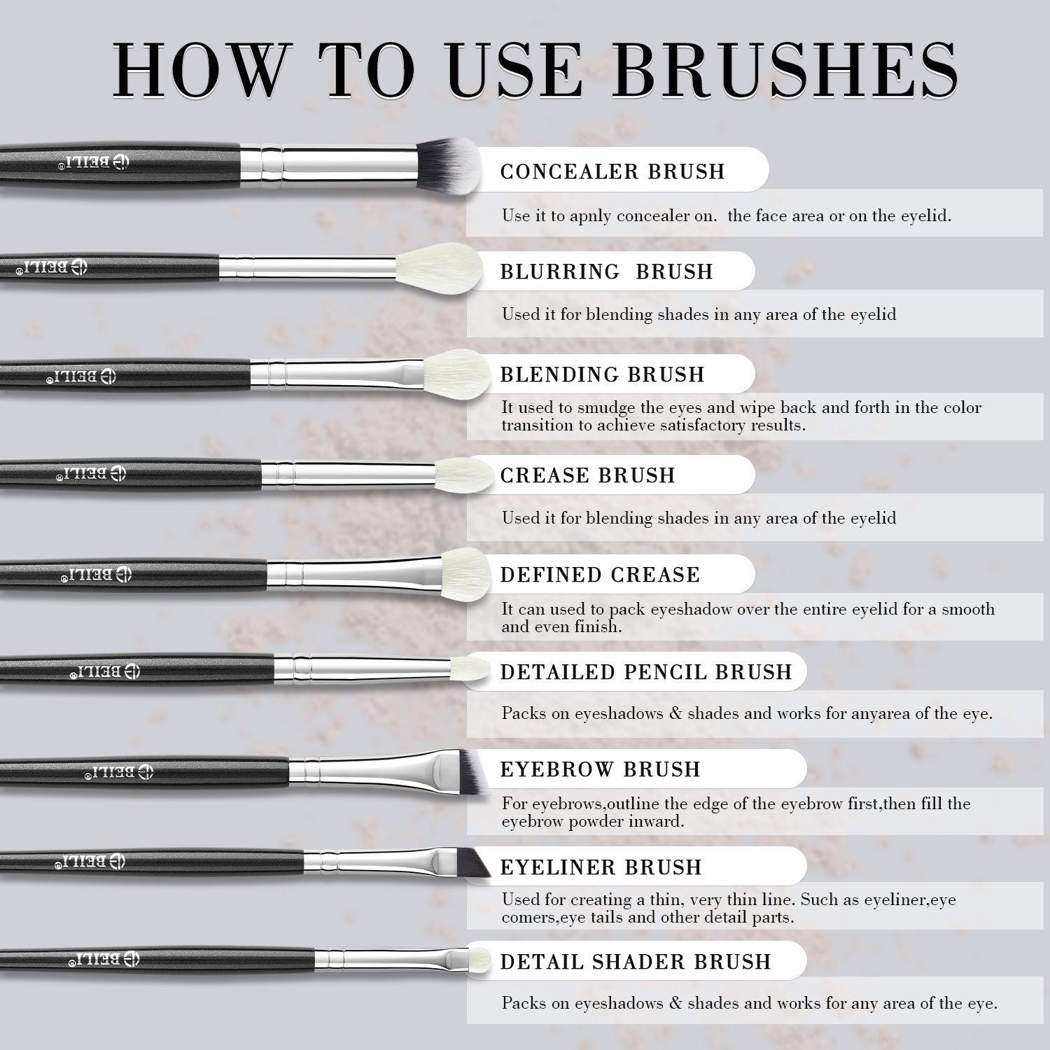 Water based paint makeup brush set(WPE9)