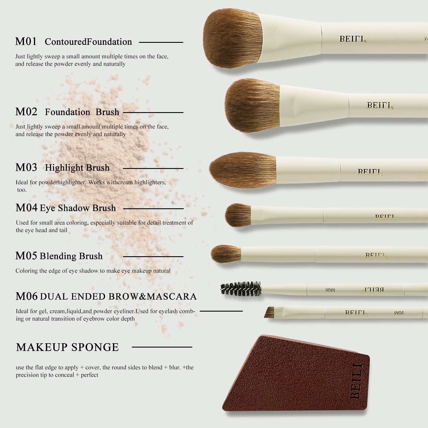 BEILI 6PCS Makeup Brushes Set, Travel Mini Makeup Brushes, Portable Small Cosmetic Brushes Kit -MA6