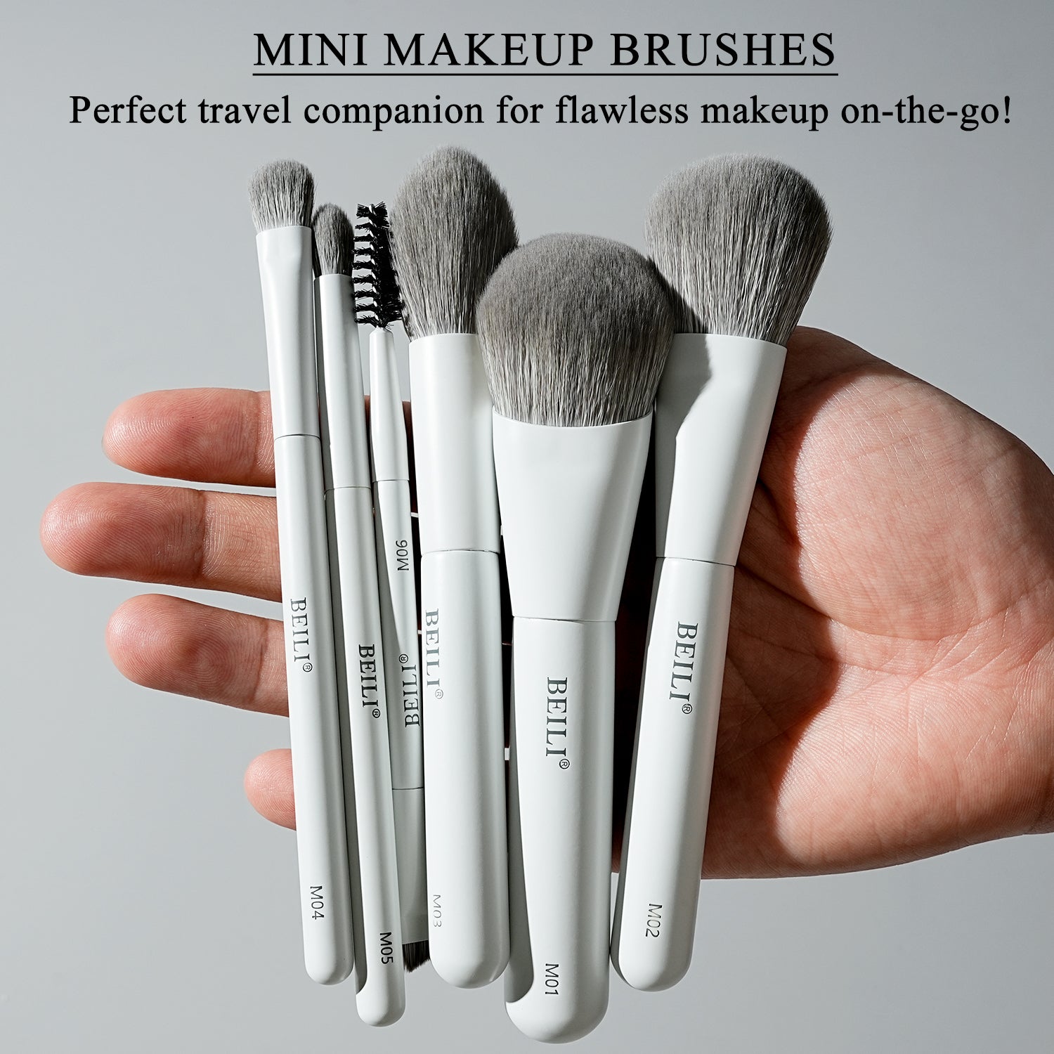 BEILI 6PCS Travel Mini Makeup Brushes, Portable Small Cosmetic Brushes Kit For Powder, Highlight, Eyeshadow, Contour, Eyebrow, Eyelash, Synthetic Bristles (White)