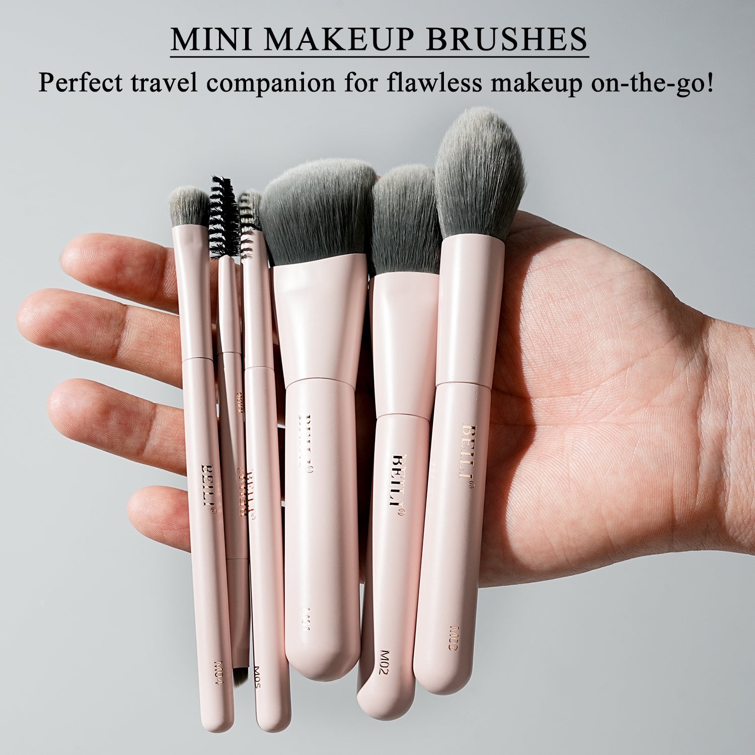 BEILI 6PCS Makeup Brushes Set, Travel Mini Makeup Brushes, Portable Small Cosmetic Brushes Kit For Powder, Highlight, Eyeshadow, Contour, Eyebrow, Eyelash, Synthetic Bristles (Pink)