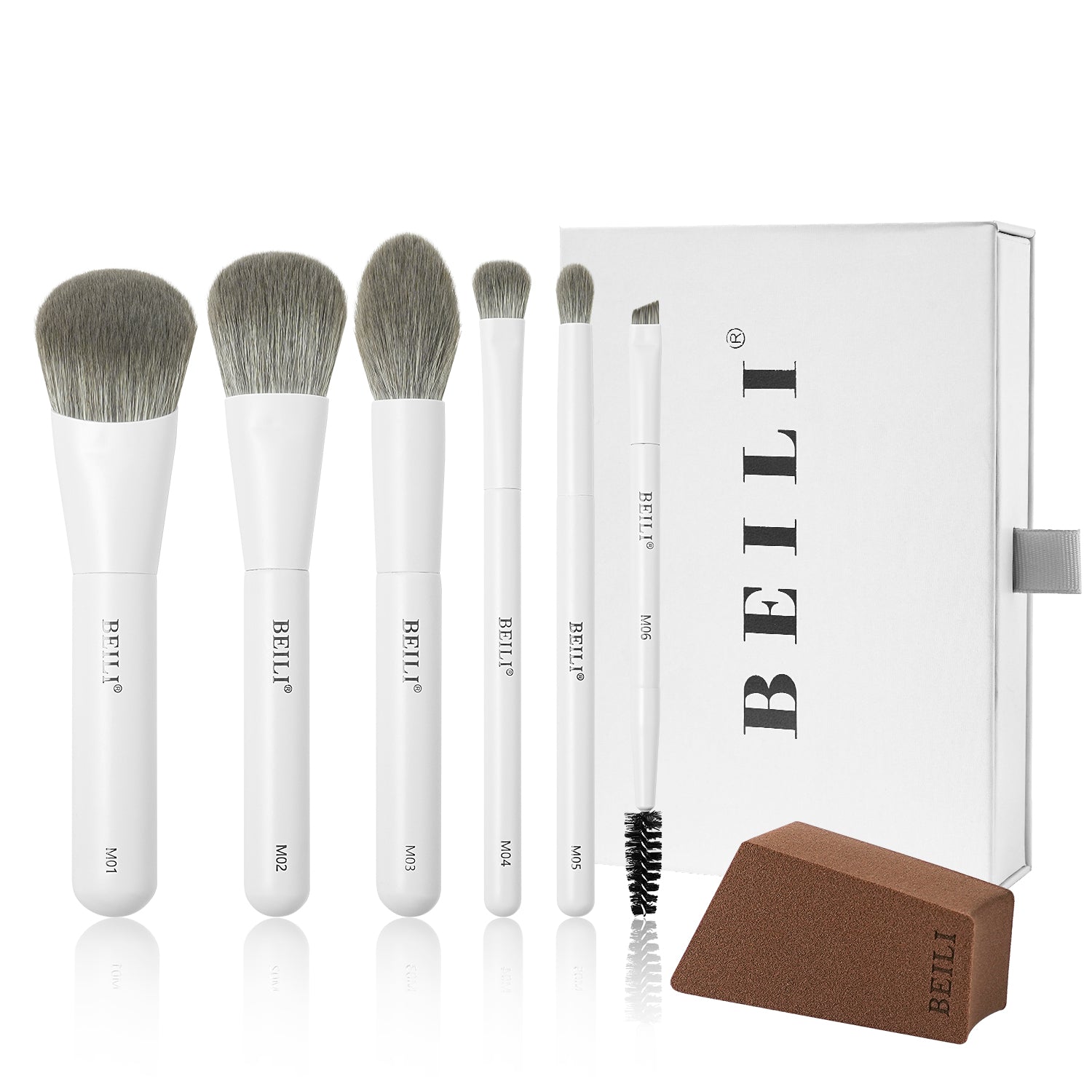 BEILI 6PCS Travel Mini Makeup Brushes, Portable Small Cosmetic Brushes Kit For Powder, Highlight, Eyeshadow, Contour, Eyebrow, Eyelash, Synthetic Bristles (White)