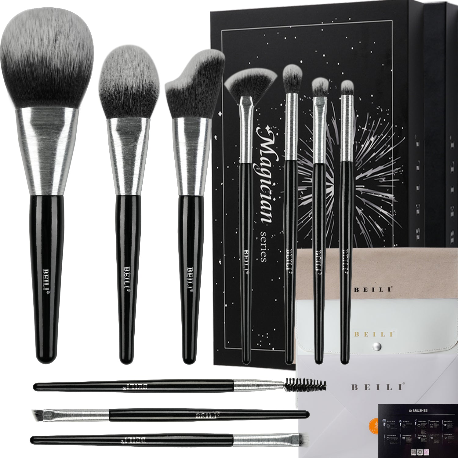 BEILI 10Pcs Makeup Brushes Kit,Professional Premium Make up Brushes Set/ MA10/MC10/MD10