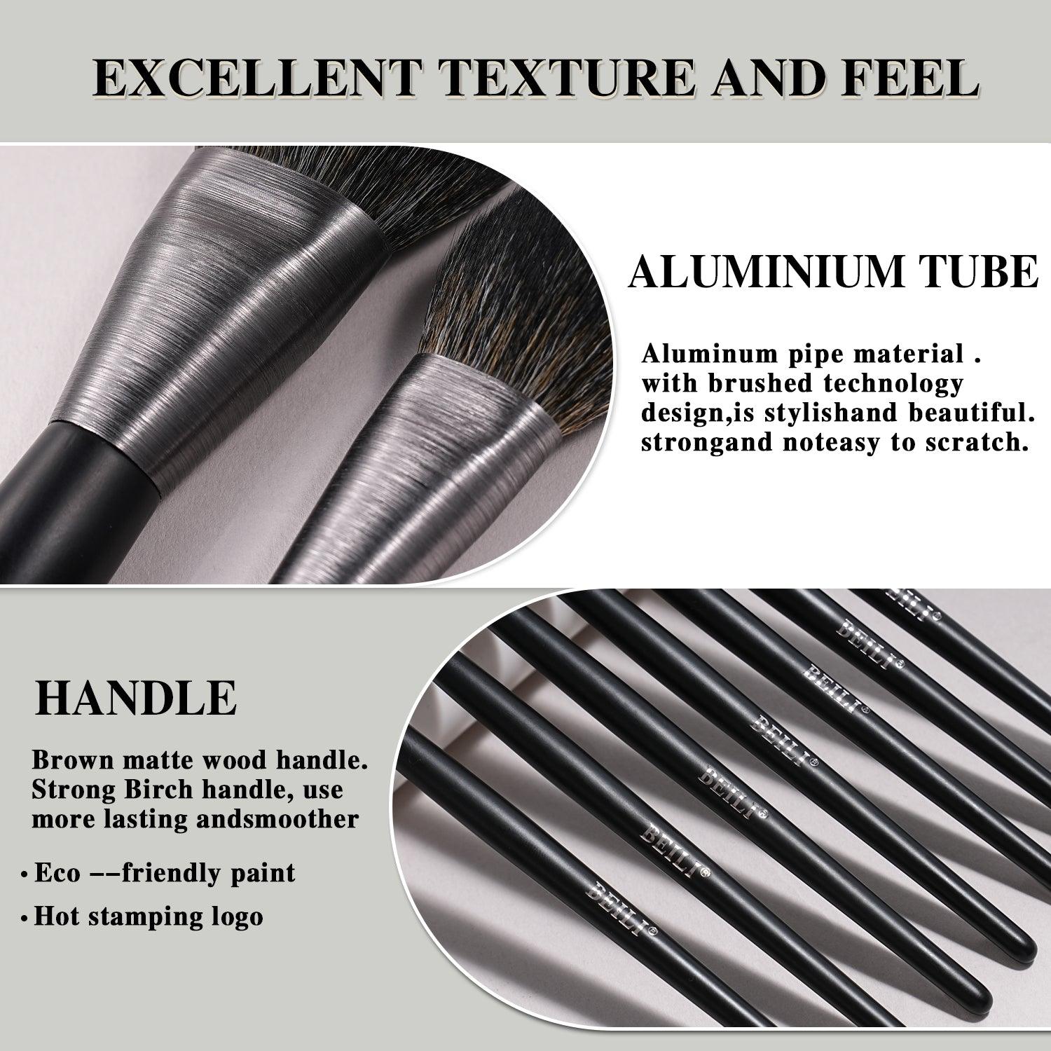 BEILI 10Pcs Make Up Brush Set With Gift Bag Wood - Retro - Black MC10 - BEILI Official Shop