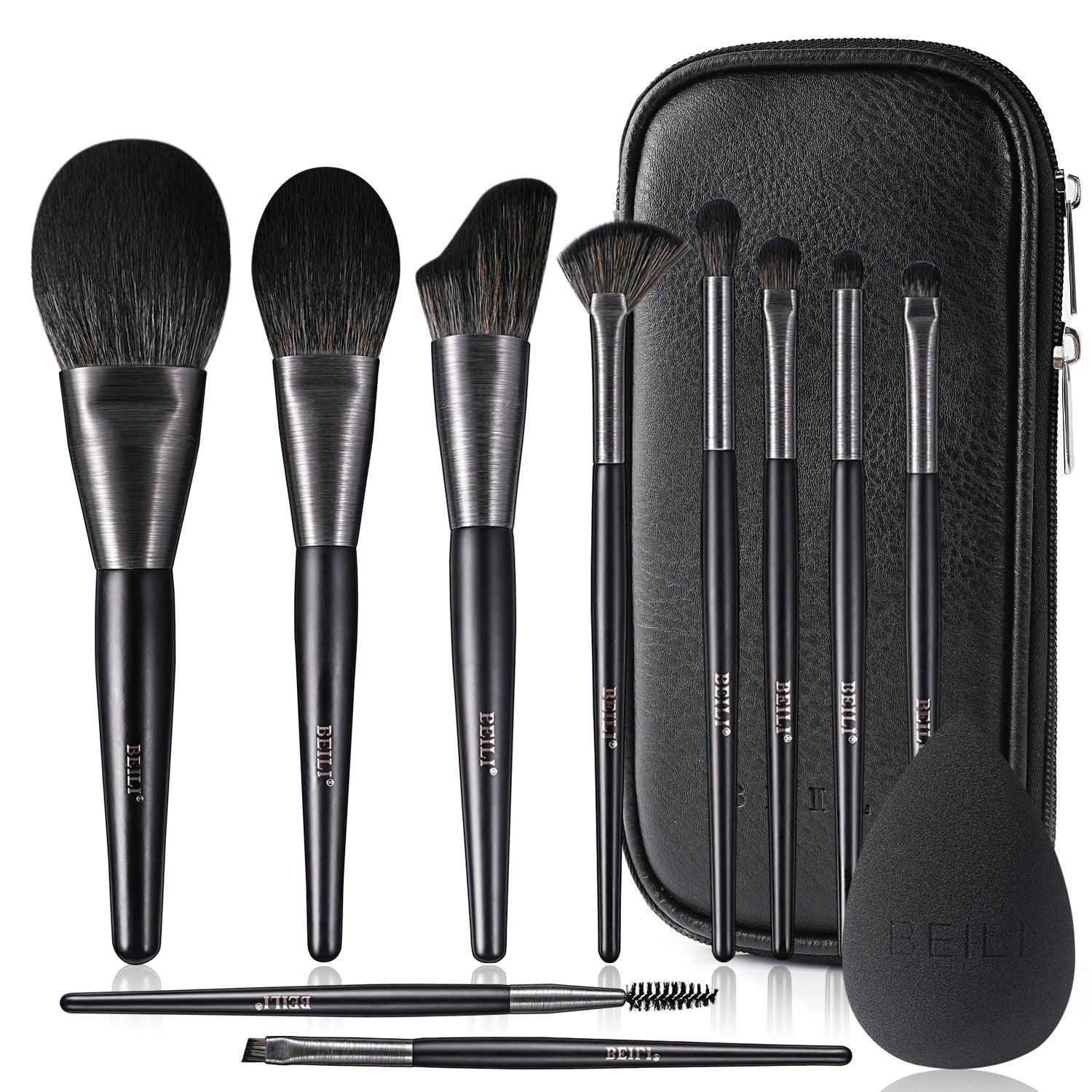 BEILI 10Pcs Make Up Brush Set With Gift Bag Wood - Retro - Black MC10 - BEILI Official Shop