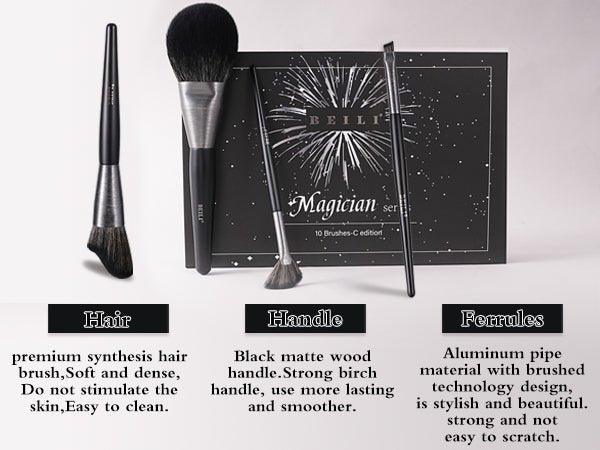 BEILI 10Pcs Make Up Brush Set With Gift Bag Wood - Retro - Black MC10 - BEILI Official Shop