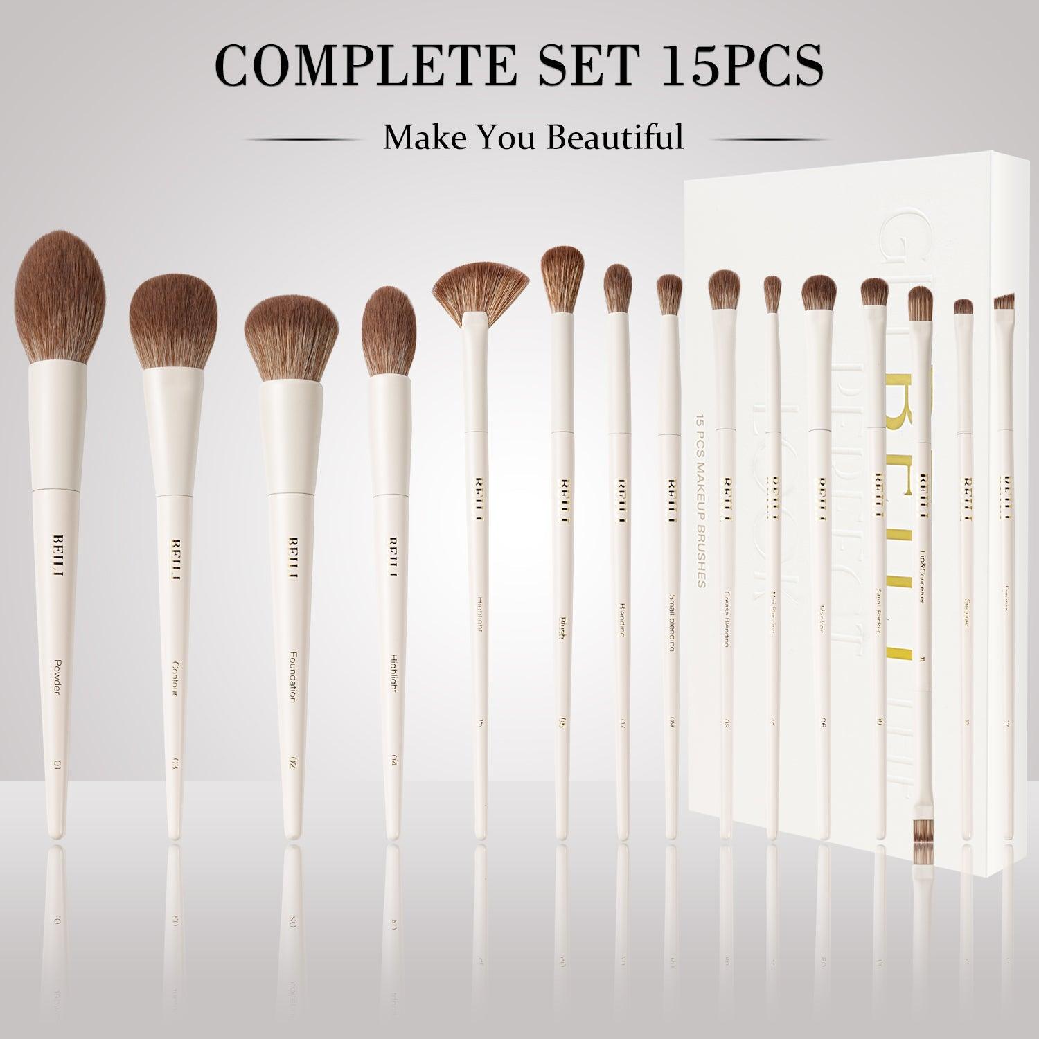 BEILI 15pcs Elegant Beige Face and Eye Makeup Brush Set A15 - BEILI Official Shop