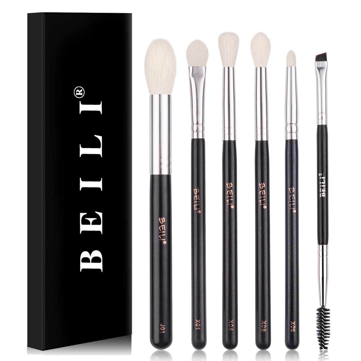BEILI 6Pcs Eye Makeup Brushes Set Natural Goat-Black X6