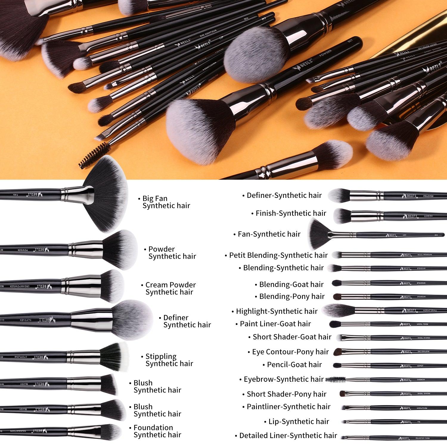 Black Professional Makeup Brush Set 25Pcs, Synthetic  BX-S25 - BEILI Official Shop