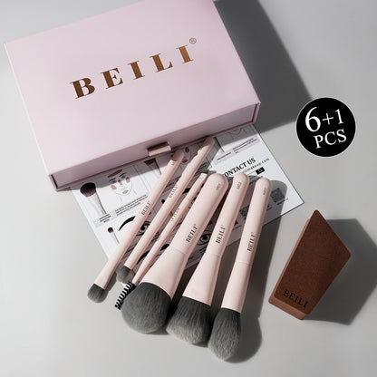 BEILI 6PCS Makeup Brushes Set, Travel Mini Makeup Brushes, Portable Small Cosmetic Brushes Kit For Powder, Highlight, Eyeshadow, Contour, Eyebrow, Eyelash, Synthetic Bristles (Pink)