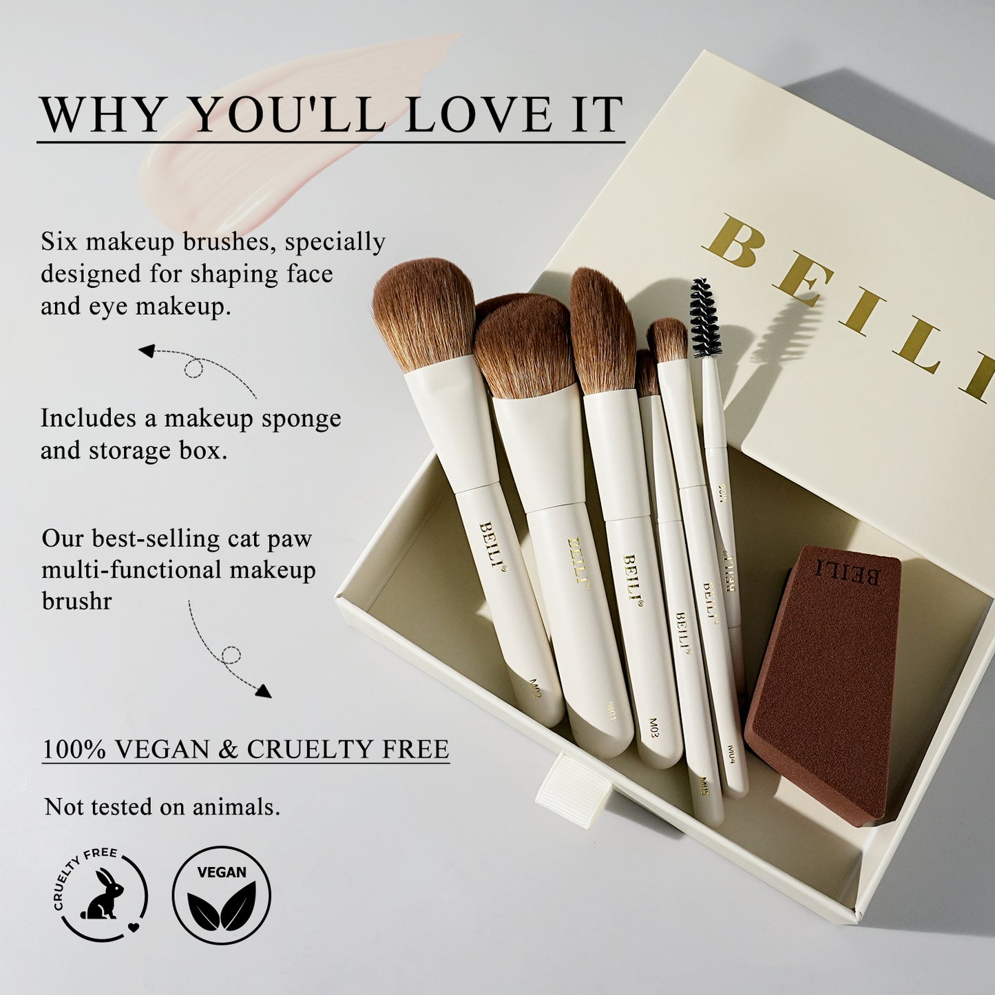 BEILI 6PCS Makeup Brushes Set, Travel Mini Makeup Brushes, Portable Small Cosmetic Brushes Kit -MA6
