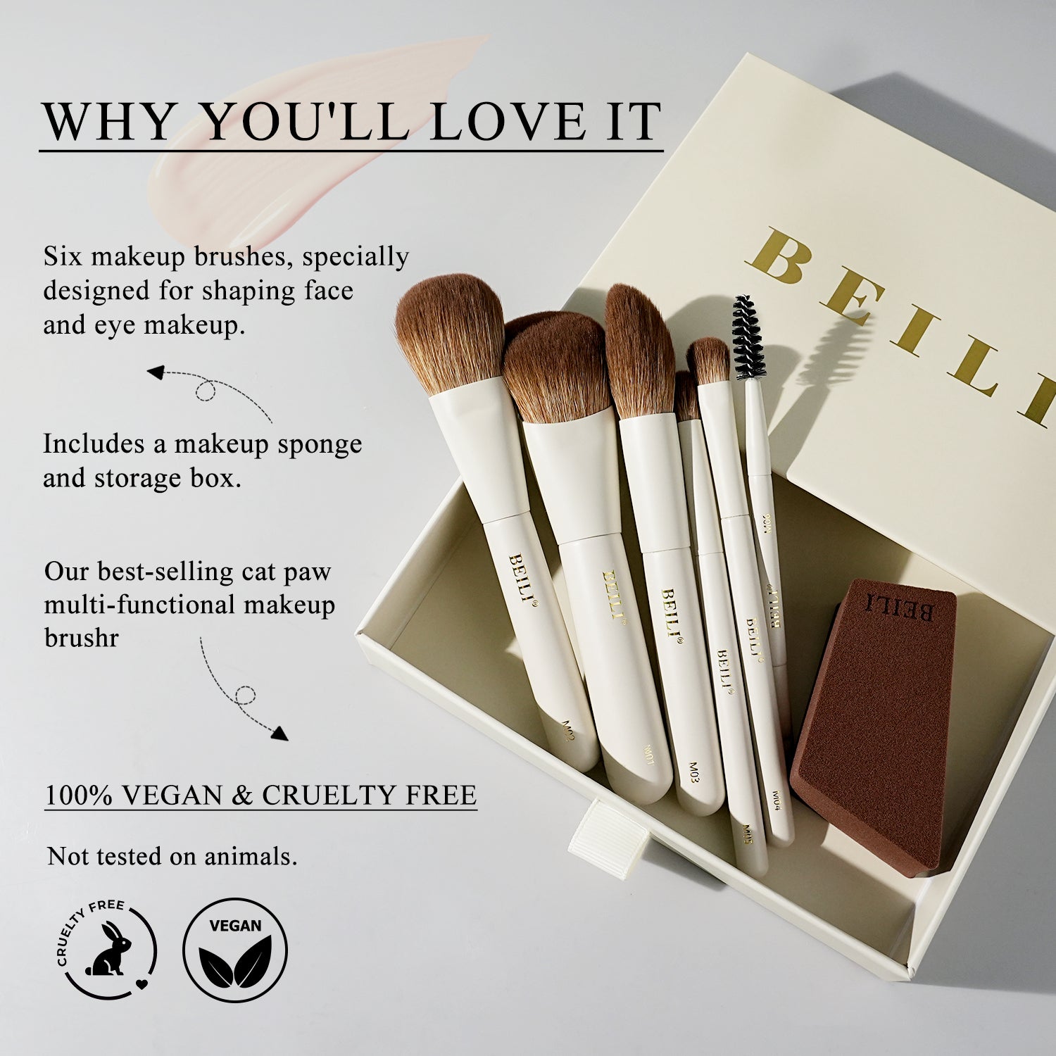 BEILI 6PCS Makeup Brushes Set, Travel Mini Makeup Brushes, Portable Small Cosmetic Brushes Kit -MA6