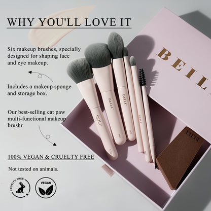 BEILI 6PCS Makeup Brushes Set, Travel Mini Makeup Brushes, Portable Small Cosmetic Brushes Kit For Powder, Highlight, Eyeshadow, Contour, Eyebrow, Eyelash, Synthetic Bristles (Pink)