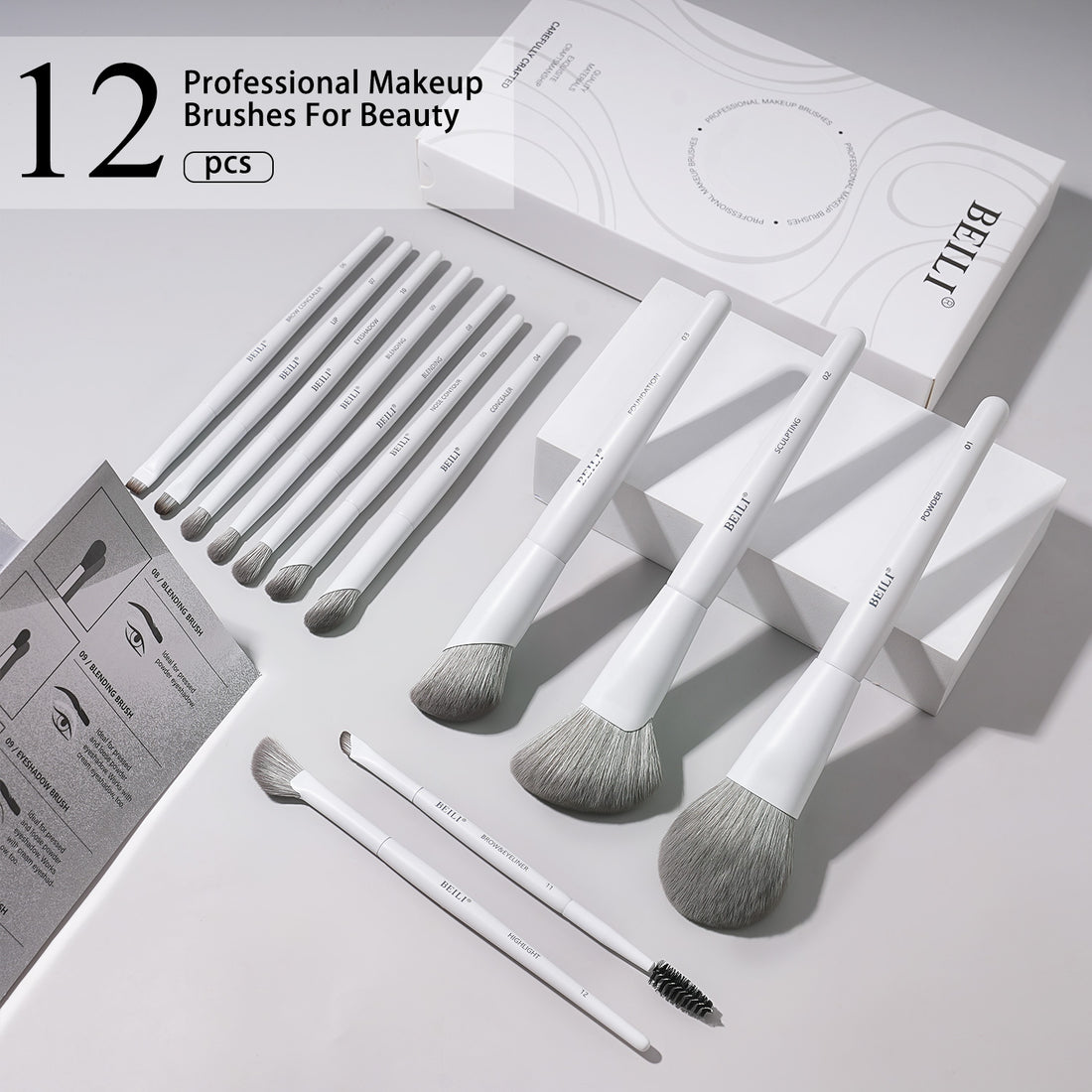BEILI Pinselset Makeup White Make Up Pinsel Set-BS12