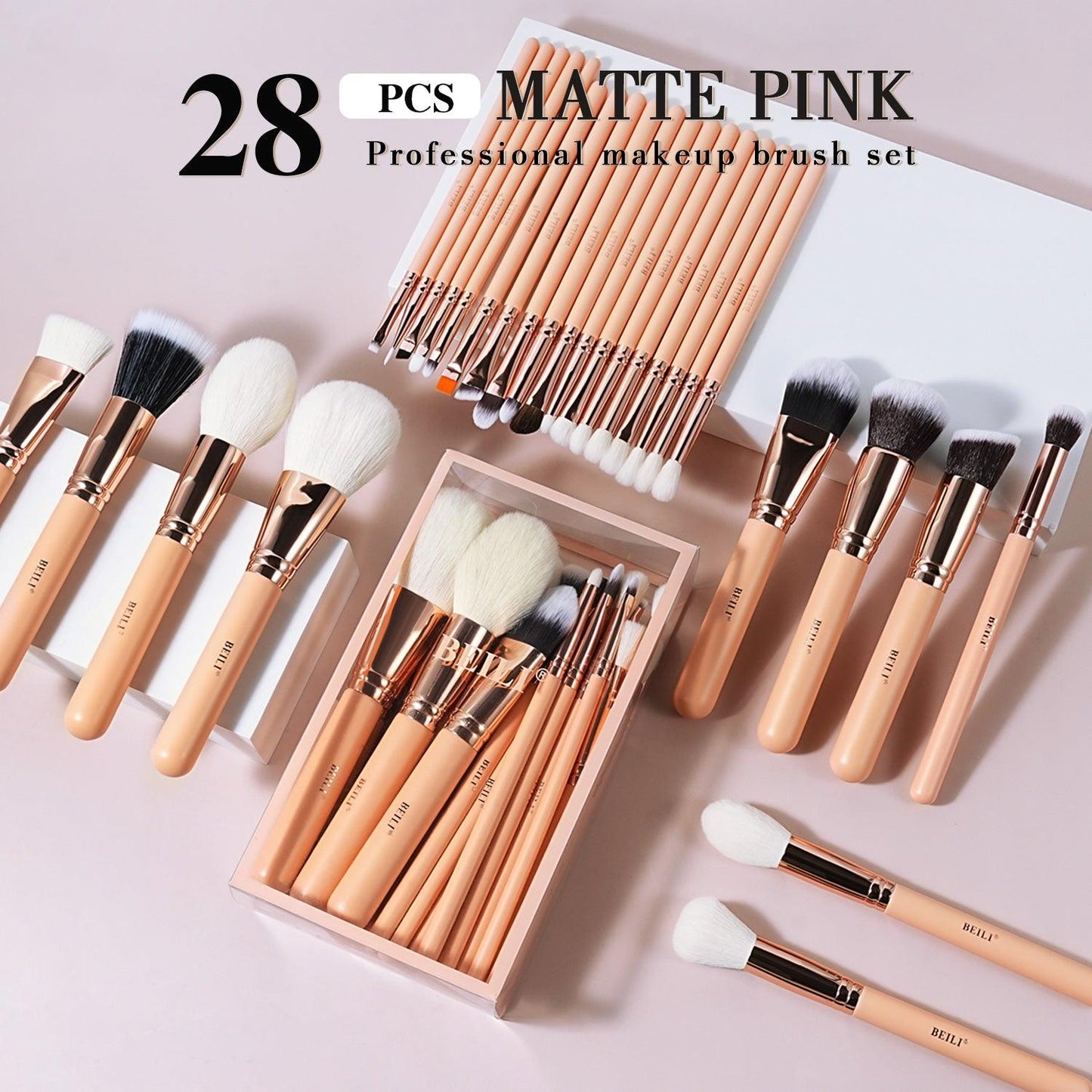 BEILI 25/28Pcs Rose Gold Makeup Brush SetF28/F25