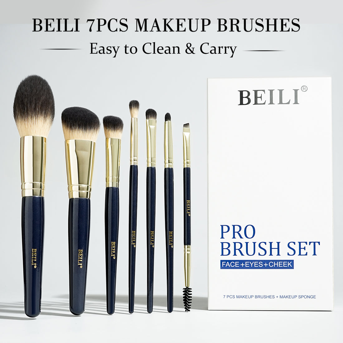 BEILI Make Up Brush Set 7 Pieces Makeup Vegan Makeup Brush Set, Professional Makeup Brush Set with Powder Brush-FD07