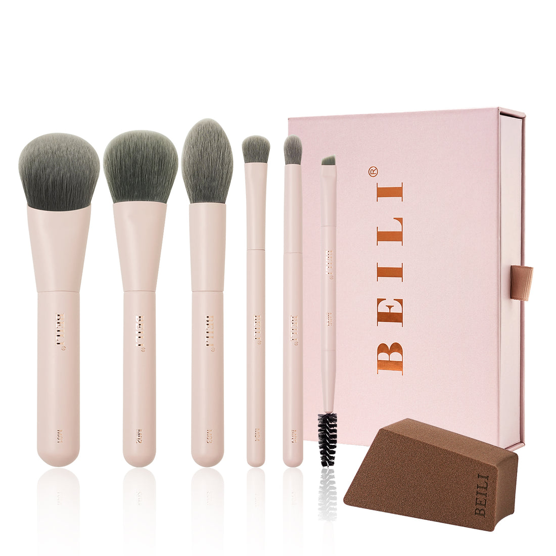 BEILI 6PCS Makeup Brushes Set, Travel Mini Makeup Brushes, Portable Small Cosmetic Brushes Kit For Powder, Highlight, Eyeshadow, Contour, Eyebrow, Eyelash, Synthetic Bristles (Pink)