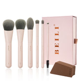 BEILI 6PCS Makeup Brushes Set, Travel Mini Makeup Brushes, Portable Small Cosmetic Brushes Kit For Powder, Highlight, Eyeshadow, Contour, Eyebrow, Eyelash, Synthetic Bristles (Pink)