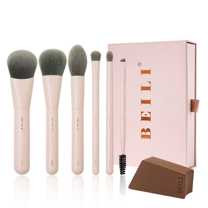 BEILI 6PCS Makeup Brushes Set, Travel Mini Makeup Brushes, Portable Small Cosmetic Brushes Kit For Powder, Highlight, Eyeshadow, Contour, Eyebrow, Eyelash, Synthetic Bristles (Pink)