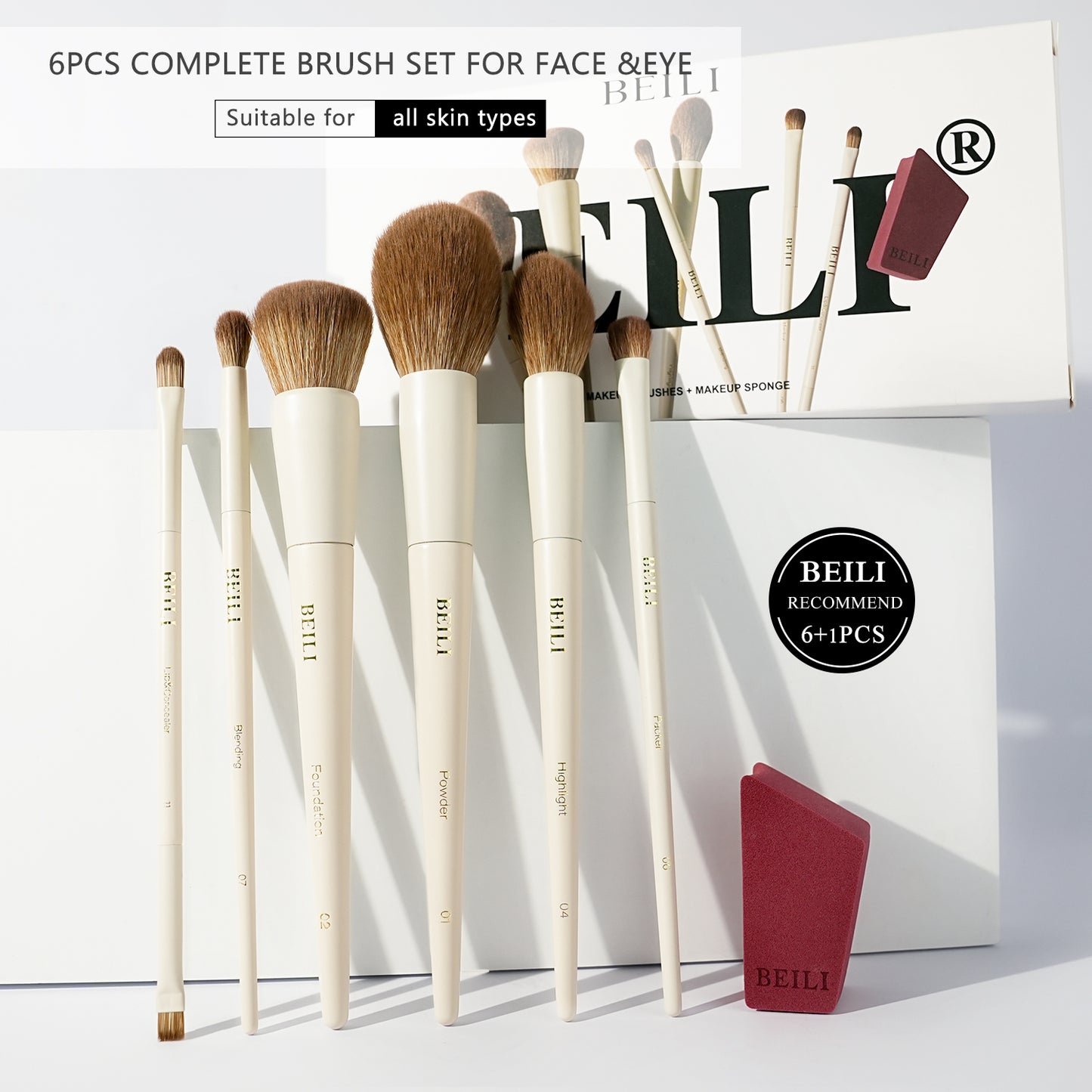 BEILI 6PCS Makeup Brushes, Premium Vegan Makeup Brush Set, Including Foundation Brush, Concealer Brush, Eyeshadow Brush, Powder Brush, Highlighter Brush and Blending Brush for Women
