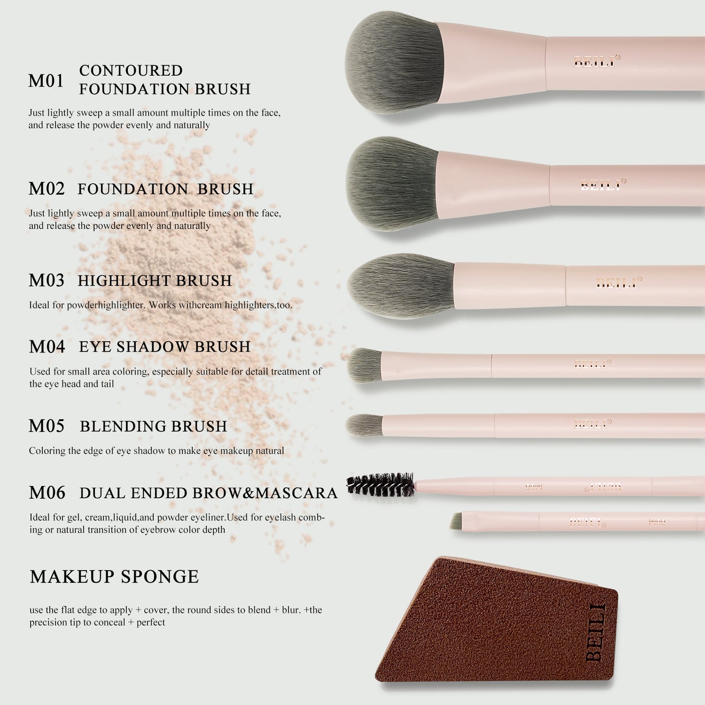 BEILI 6PCS Makeup Brushes Set, Travel Mini Makeup Brushes, Portable Small Cosmetic Brushes Kit For Powder, Highlight, Eyeshadow, Contour, Eyebrow, Eyelash, Synthetic Bristles (Pink)
