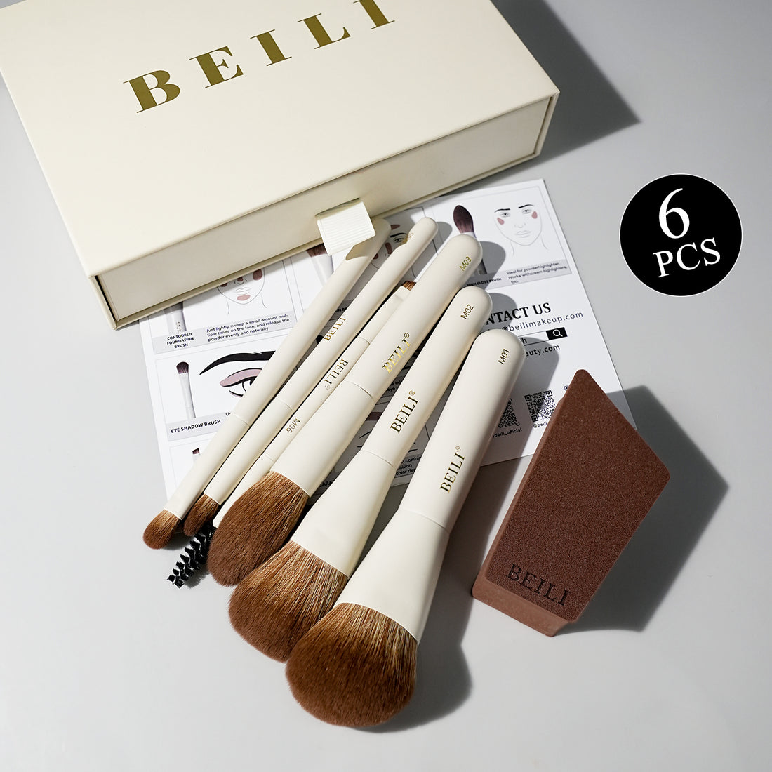 BEILI 6PCS Makeup Brushes Set, Travel Mini Makeup Brushes, Portable Small Cosmetic Brushes Kit -MA6