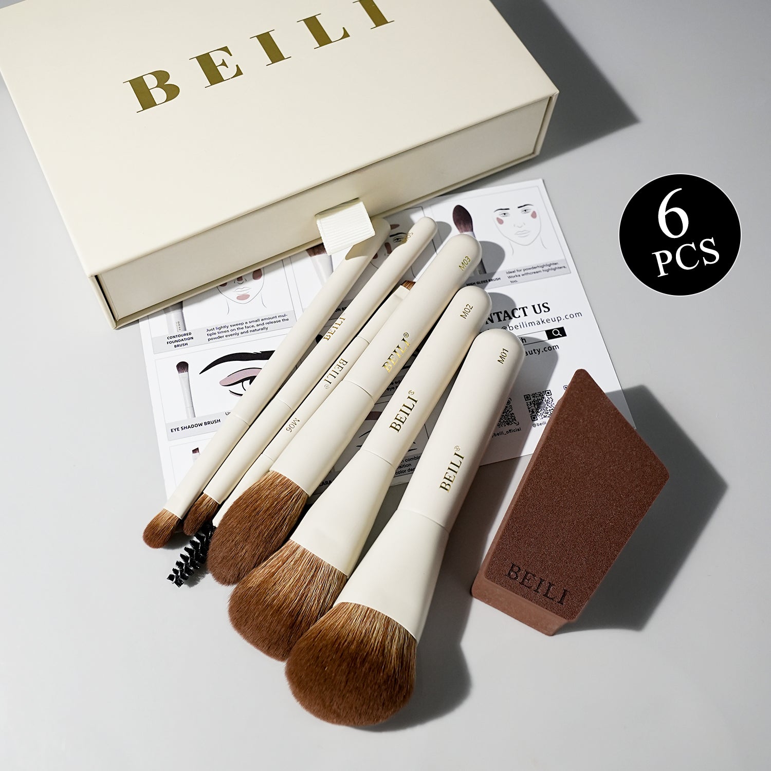 BEILI 6PCS Makeup Brushes Set, Travel Mini Makeup Brushes, Portable Small Cosmetic Brushes Kit -MA6