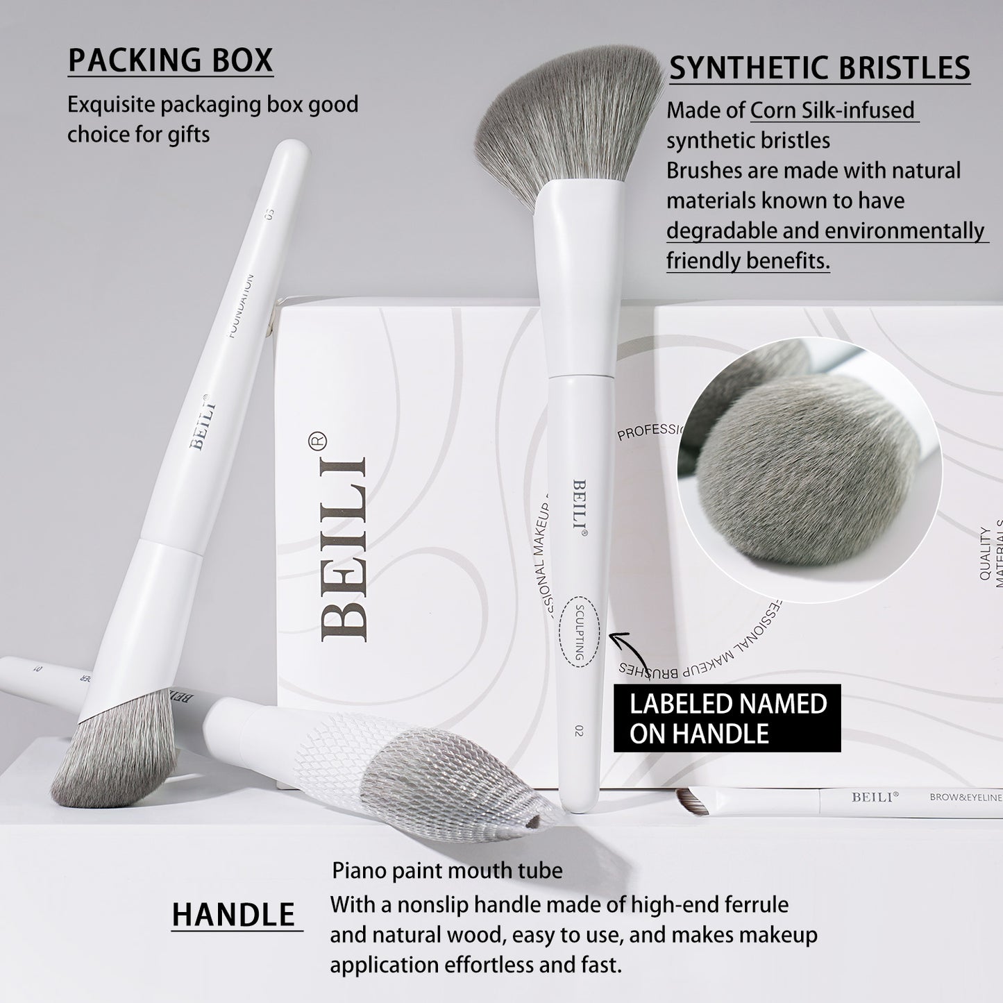 BEILI Pinselset Makeup White Make Up Pinsel Set-BS12