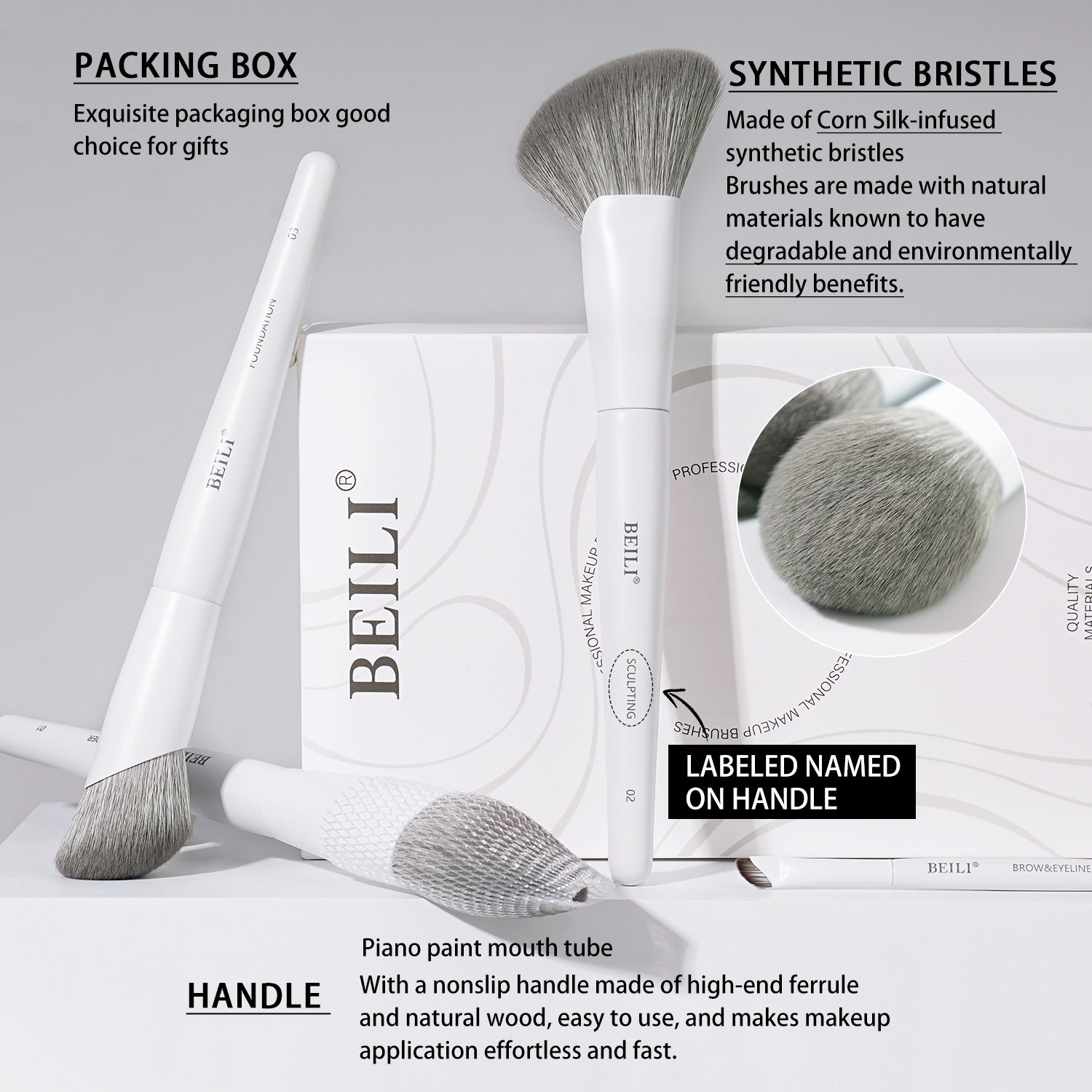 BEILI Pinselset Makeup White Make Up Pinsel Set-BS12