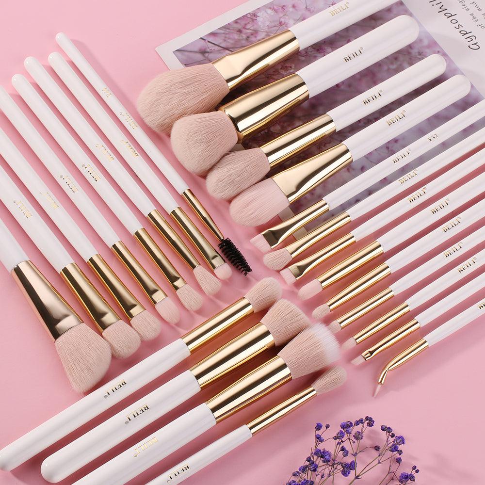 Pink Vegan Synthetic Professional Makeup Brush Set, White, 25Pcs  WG25 - BEILI Official Shop