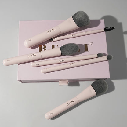 BEILI 6PCS Makeup Brushes Set, Travel Mini Makeup Brushes, Portable Small Cosmetic Brushes Kit For Powder, Highlight, Eyeshadow, Contour, Eyebrow, Eyelash, Synthetic Bristles (Pink)