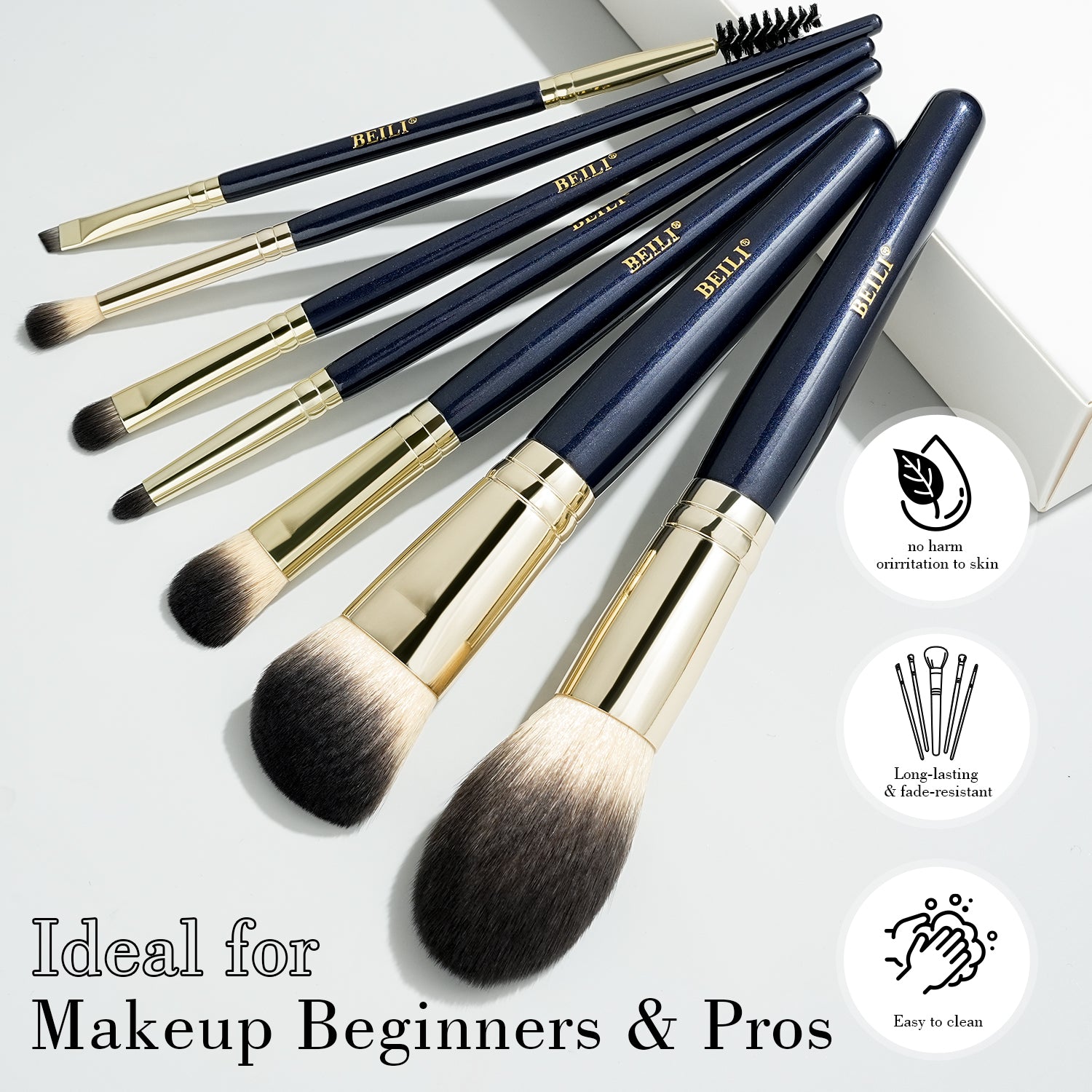 BEILI Make Up Brush Set 7 Pieces Makeup Vegan Makeup Brush Set, Professional Makeup Brush Set with Powder Brush-FD07
