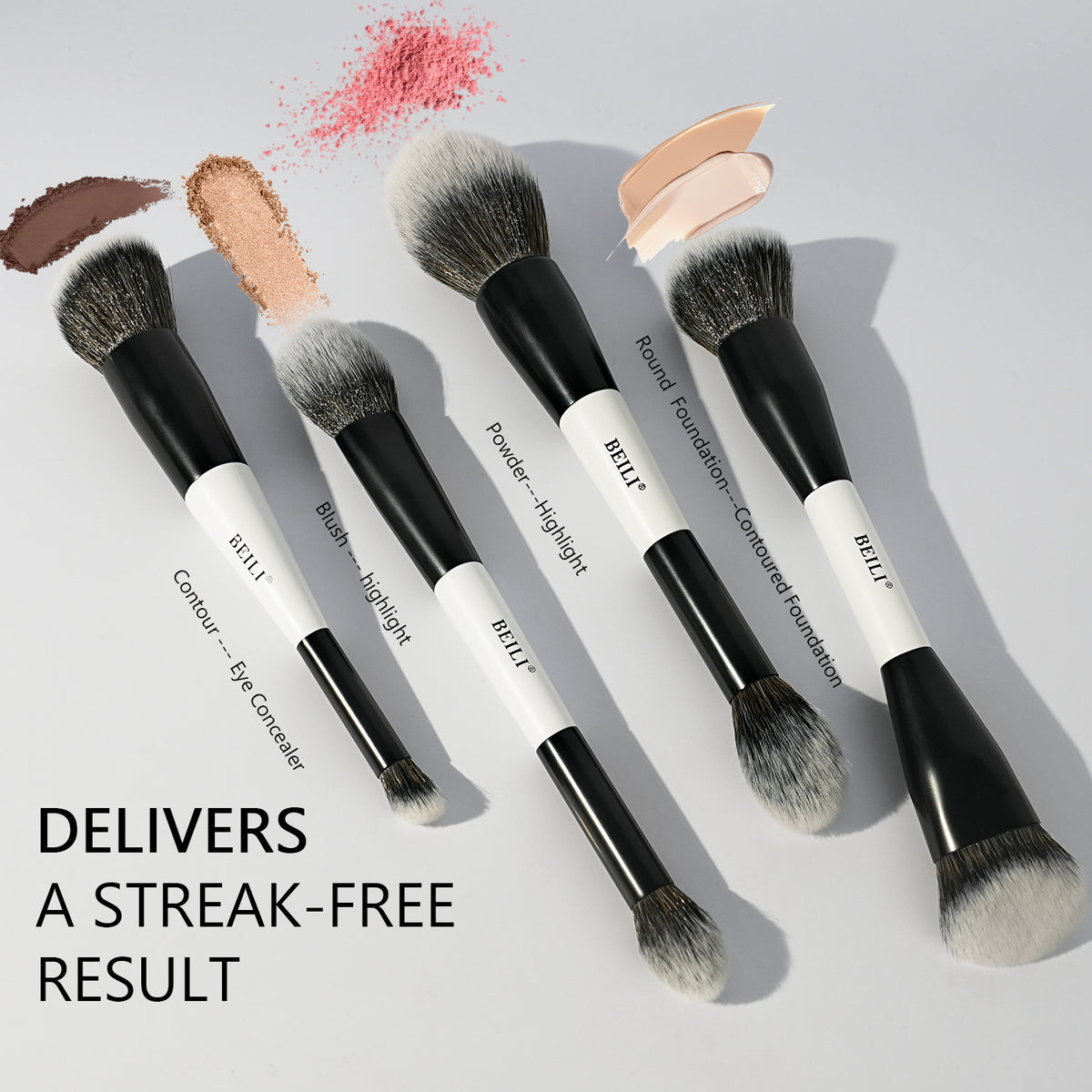 BEILI 12-Piece Makeup Brush Set, Professional Face and Eye Makeup Brushes, Double-Ended Foundation and Blending Brushes, Soft Vegan Bristles for Liquid, Cream and Powder