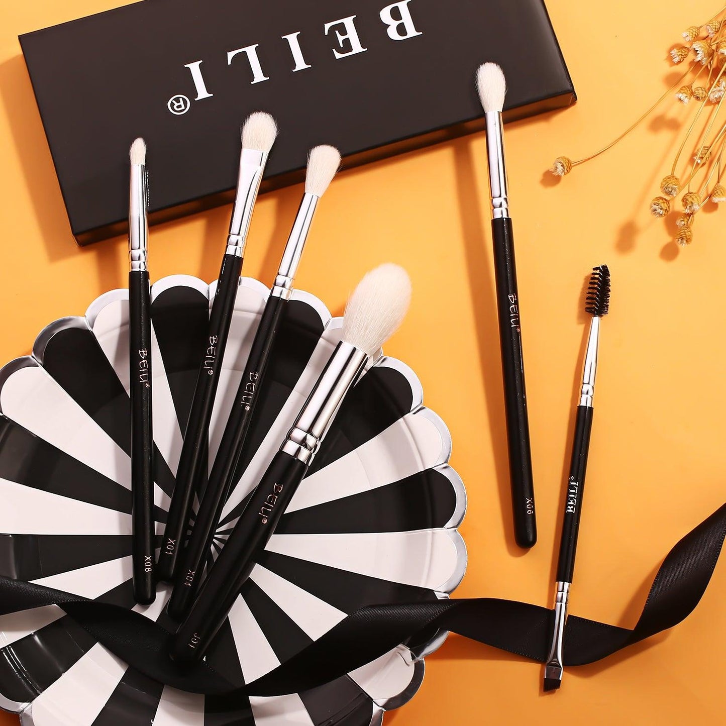 BEILI 6Pcs Eye Makeup Brushes Set Natural Goat-Black X6