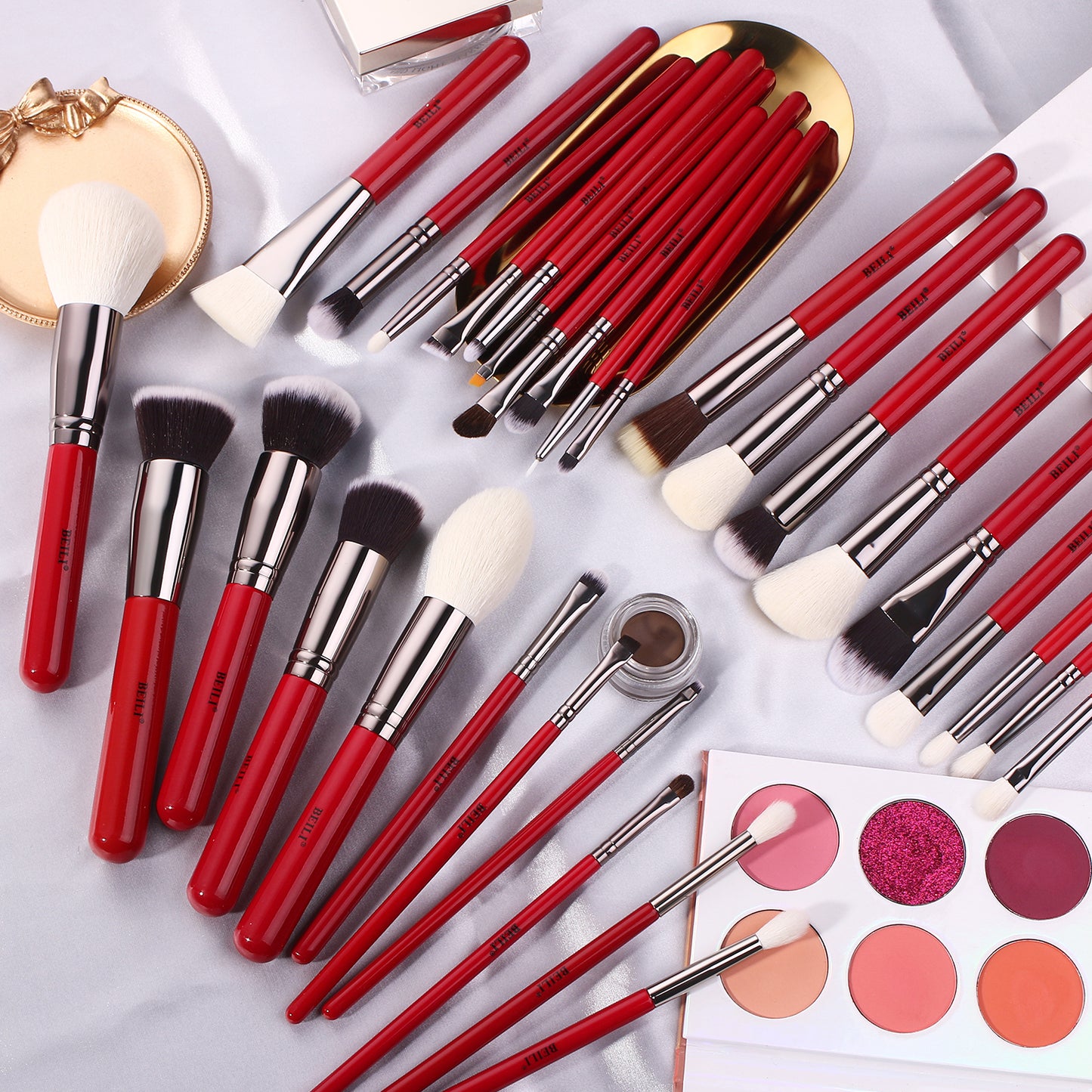 BEILI 30Pcs  Professional Makeup Brush Set Red H30