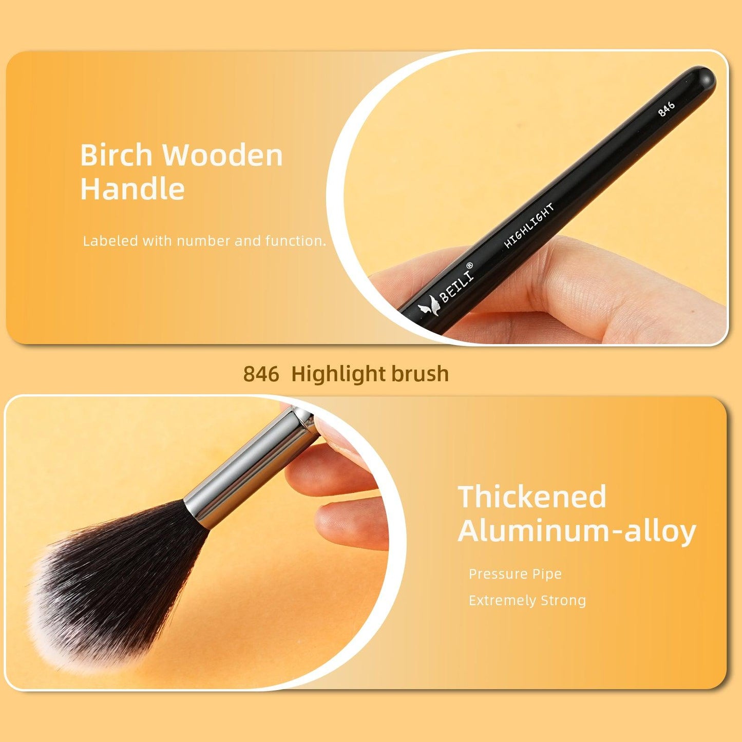 BEILI Highlighter Brush Makeup for Cheekbone Highlighting,Bronzer,Blush,Contour Face(846)