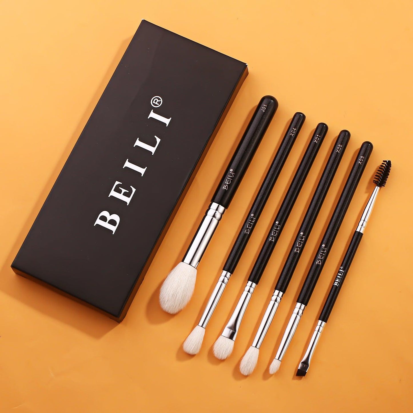BEILI 6Pcs Eye Makeup Brushes Set Natural Goat-Black X6