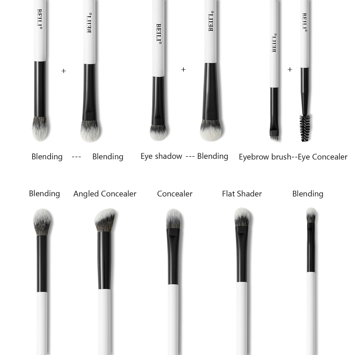 BEILI 12-Piece Makeup Brush Set, Professional Face and Eye Makeup Brushes, Double-Ended Foundation and Blending Brushes, Soft Vegan Bristles for Liquid, Cream and Powder