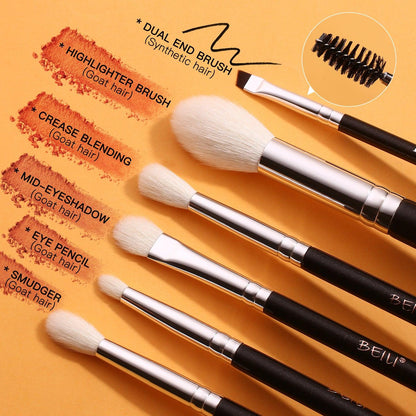 BEILI 6Pcs Eye Makeup Brushes Set Natural Goat-Black X6