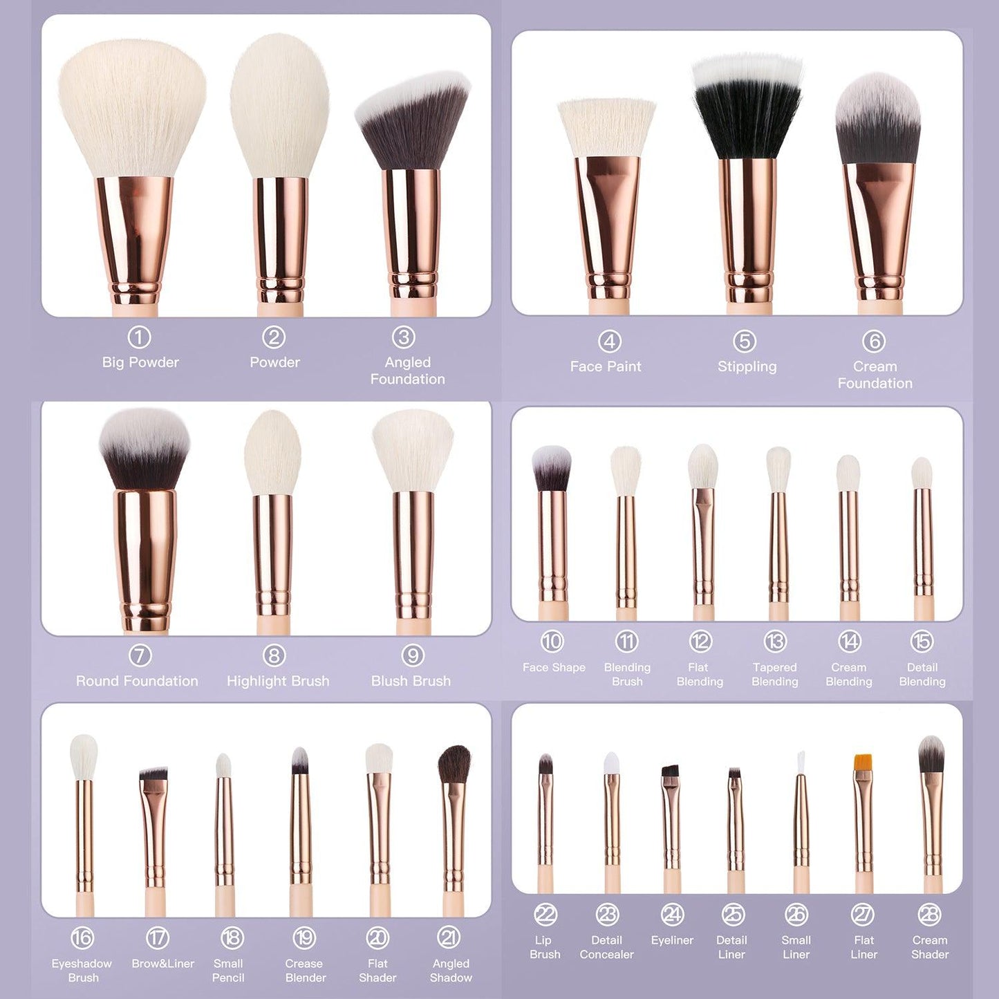 Beige Professional Makeup Brush Set, Goat Hair, 28Pcs  F28 - BEILI Official Shop