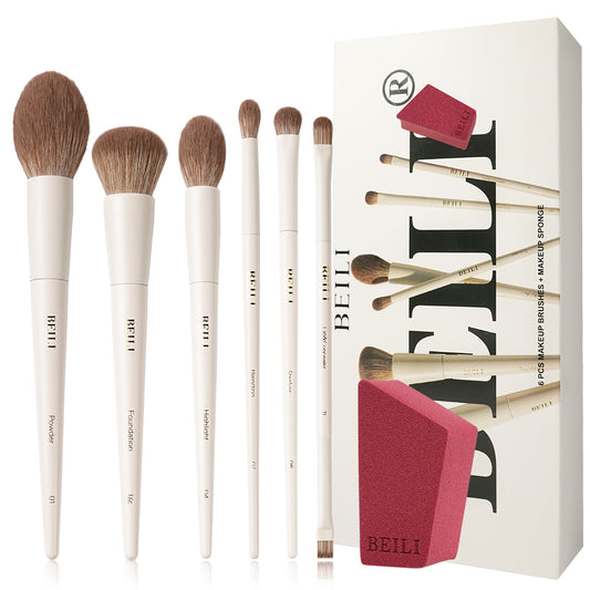 BEILI 6PCS Makeup Brushes, Premium Vegan Makeup Brush Set, Including Foundation Brush, Concealer Brush, Eyeshadow Brush, Powder Brush, Highlighter Brush and Blending Brush for Women