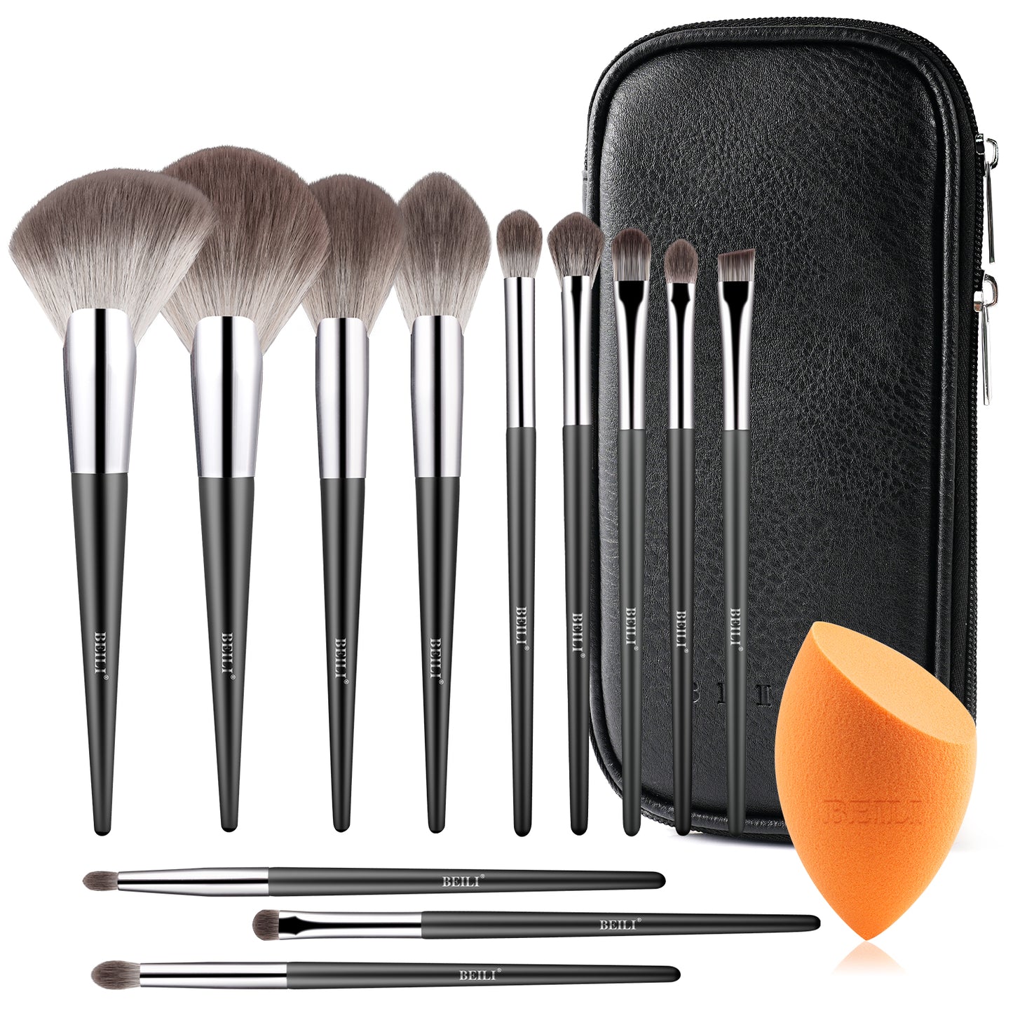 BEILI 12Pcs Premium Vegan Makeup Brushes Set BG12/BG12 With Bag