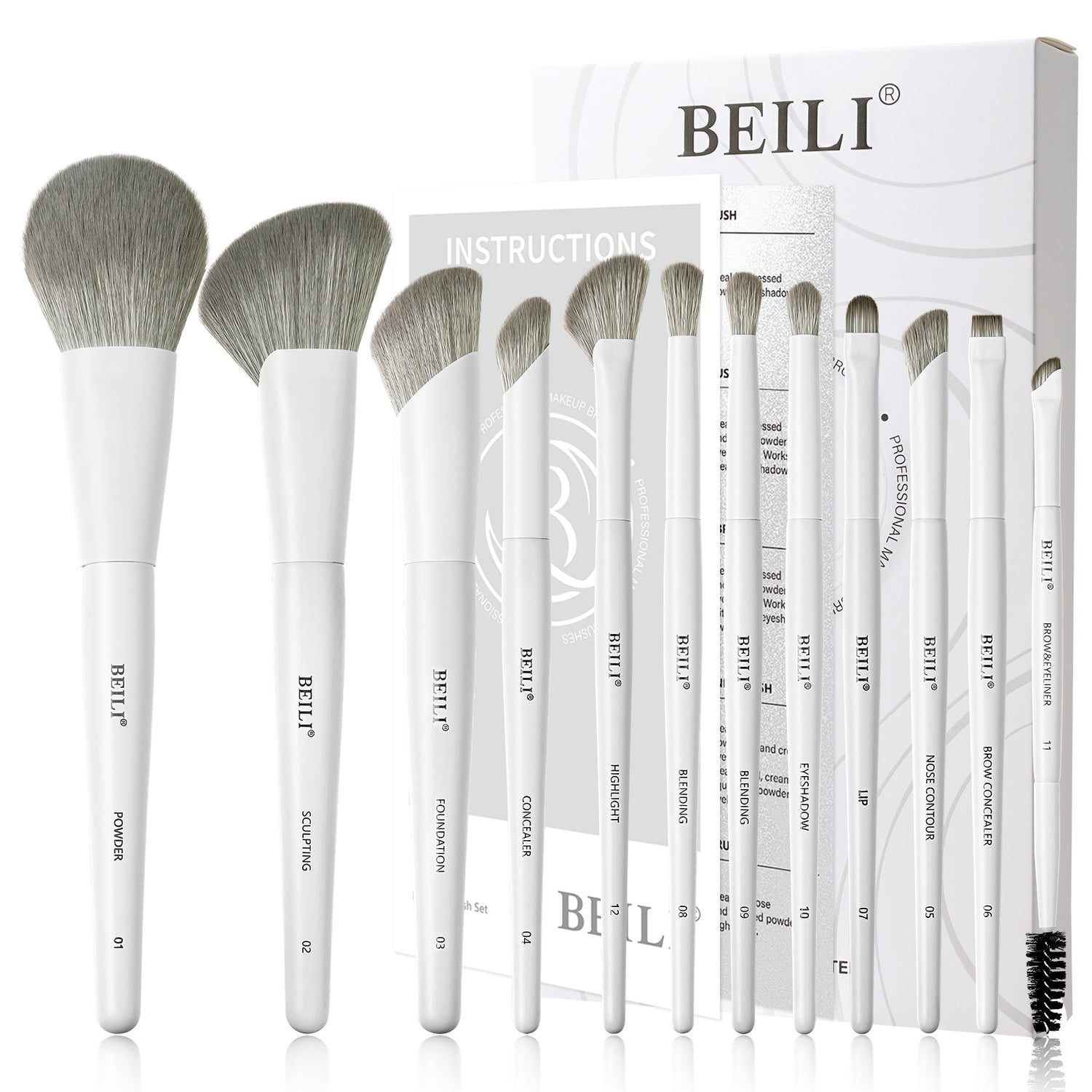 BEILI Pinselset Makeup White Make Up Pinsel Set-BS12