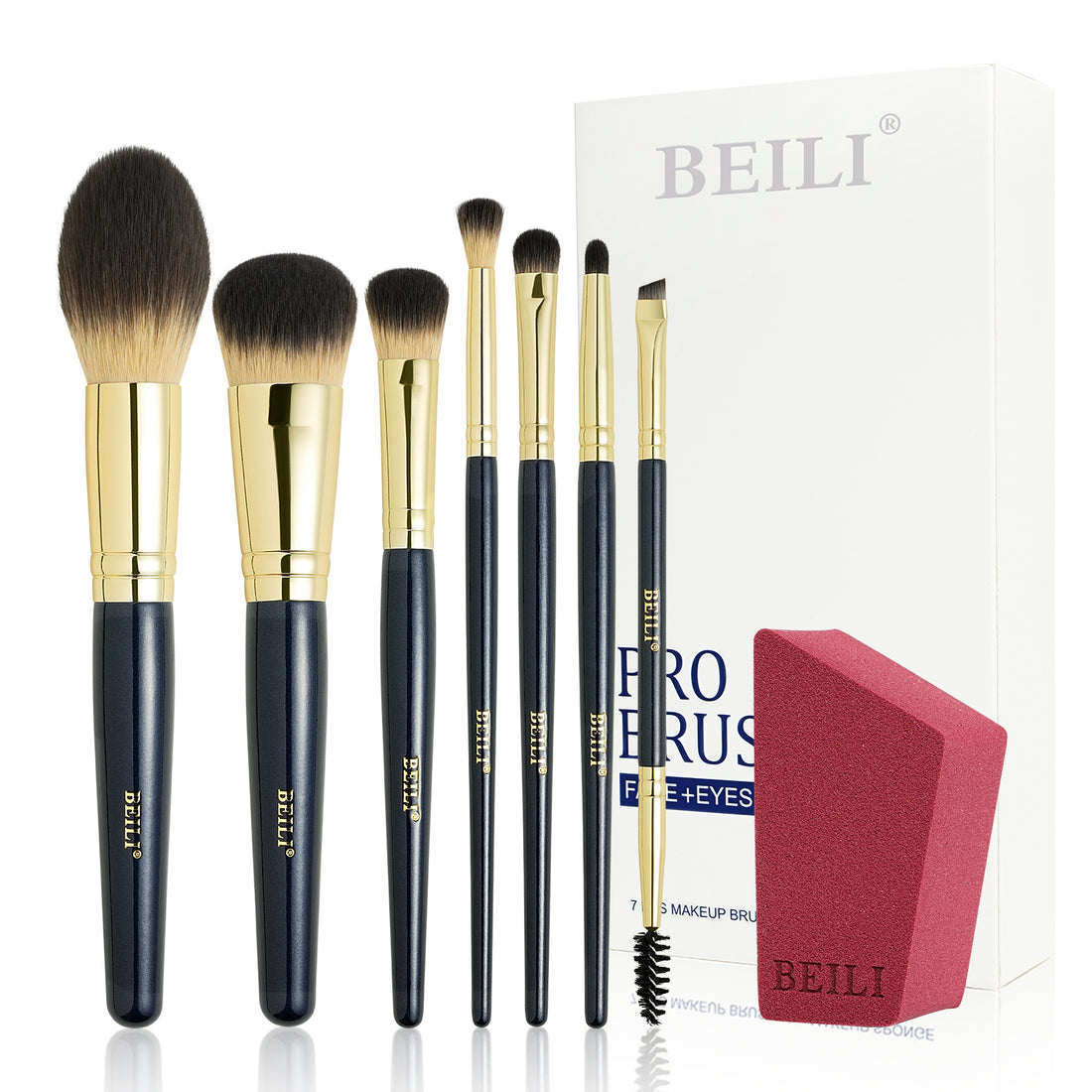 BEILI Make Up Brush Set 7 Pieces Makeup Vegan Makeup Brush Set, Professional Makeup Brush Set with Powder Brush-FD07