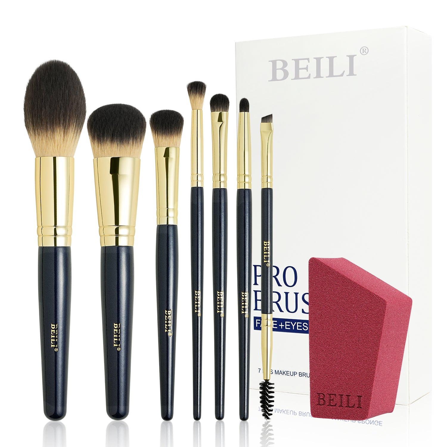 BEILI Make Up Brush Set 7 Pieces Makeup Vegan Makeup Brush Set, Professional Makeup Brush Set with Powder Brush-FD07