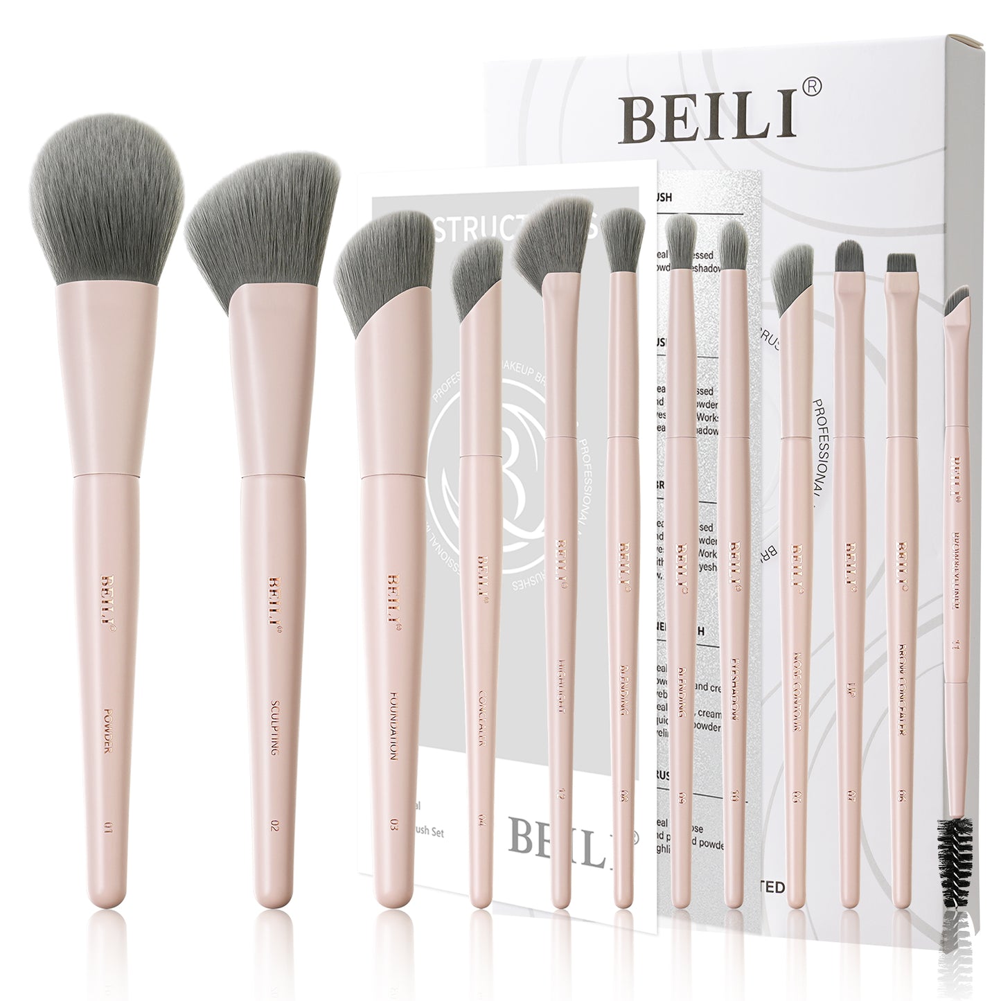BEILI Pinselset Makeup Rosa Make Up Pinsel Set-FS12
