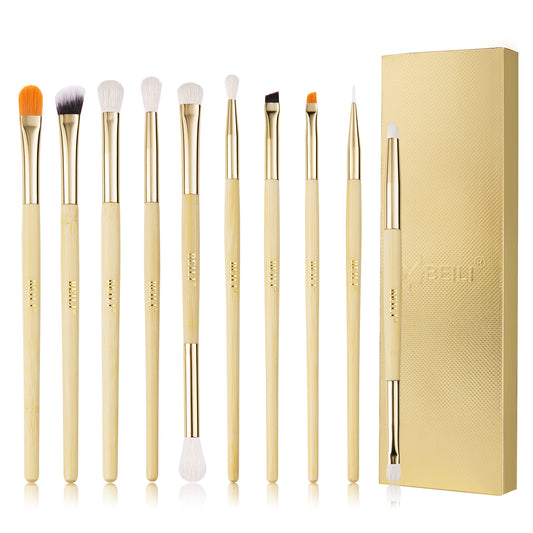 Professional  Eyeshadow Brushes 10Pcs With Soft Synthetic Hairs , Bamboo  BZ10 - BEILI Official Shop
