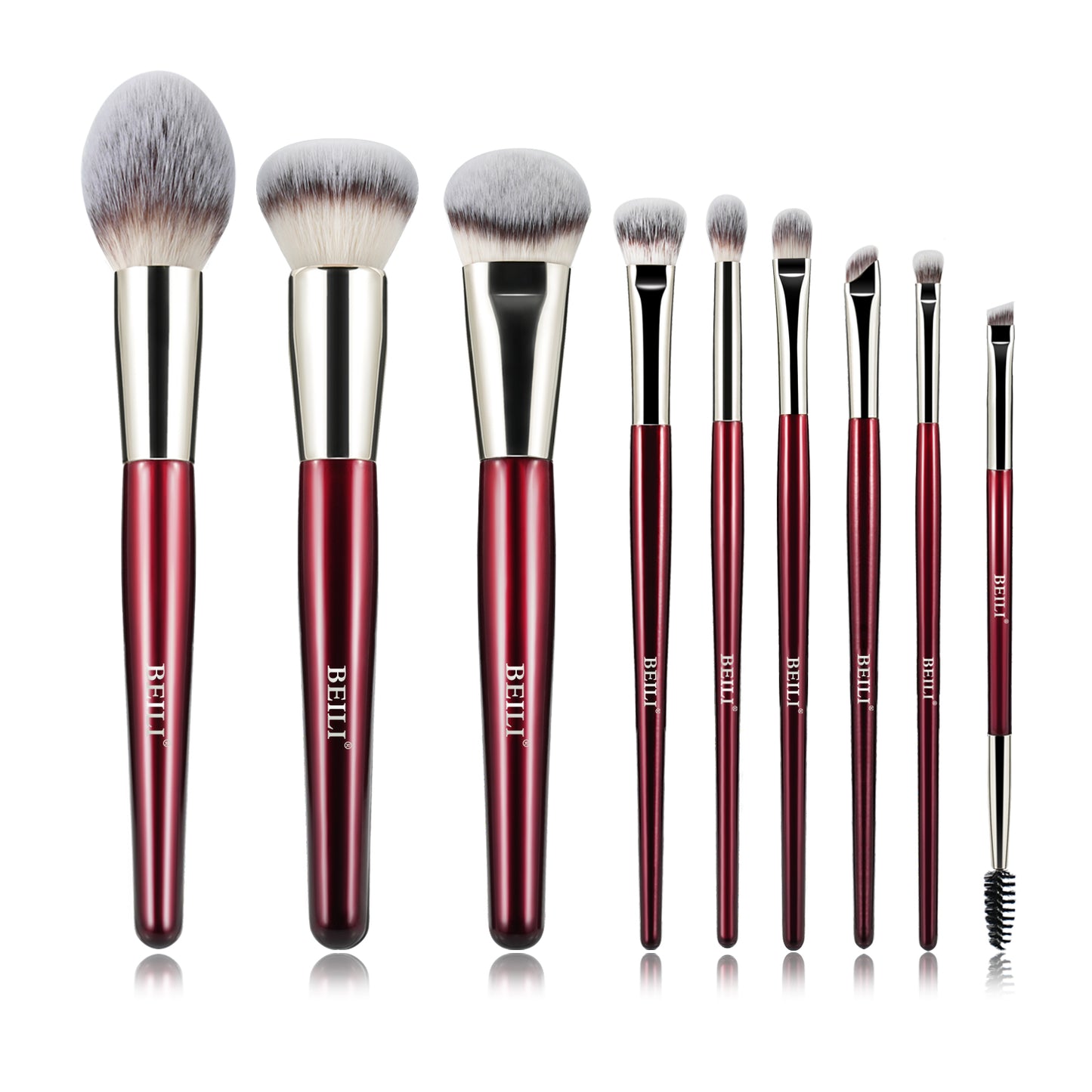 BEILI 30/15/9/8/1Pcs Red Vegan Comprehensive Makeup Brushes Set