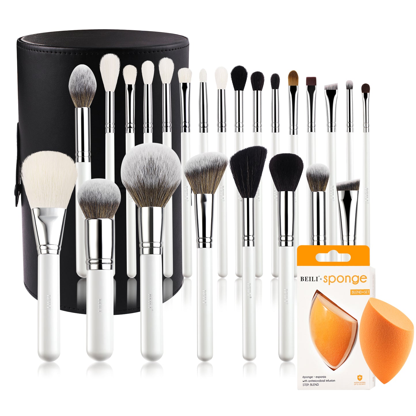 BEILI 24Pcs Individual Professional Makeup Brush Set With Blender Sponge WM24+Egg / WM24+EggWith Holder